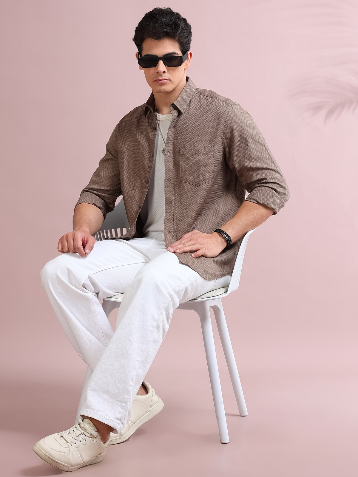 MEN'S COCAO SELF DESIGN SLIM FIT SHIRT