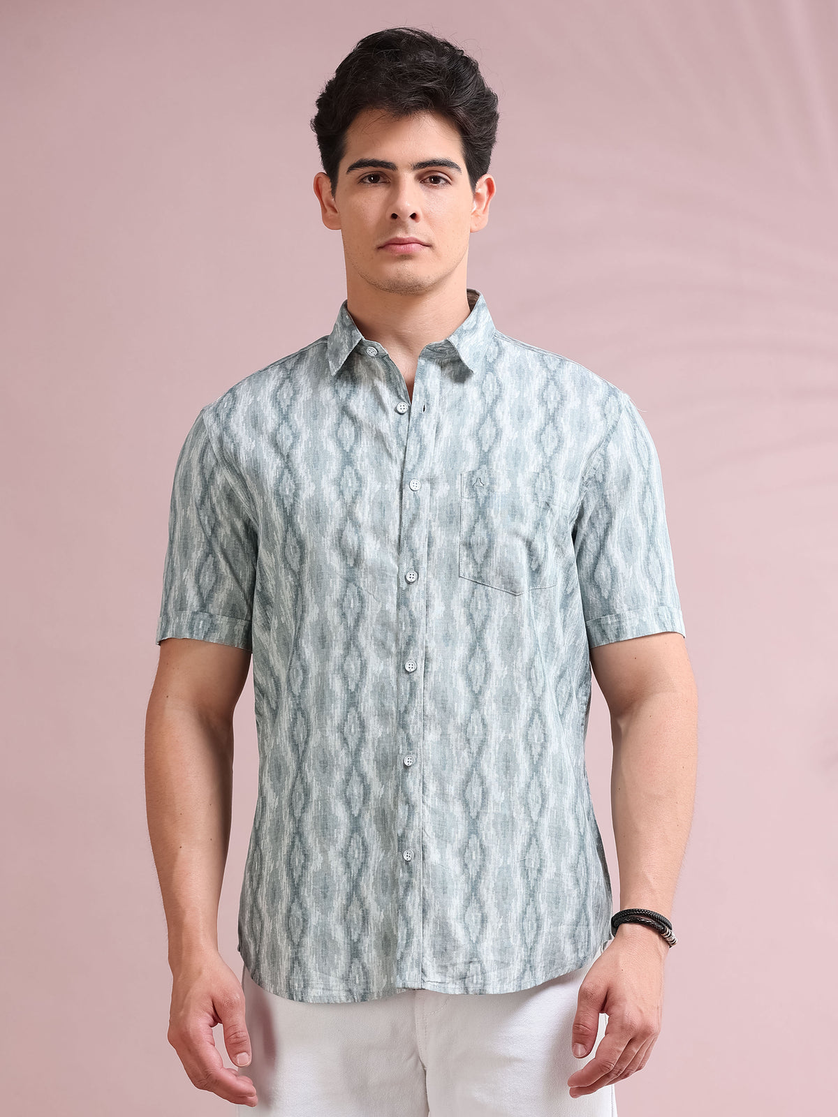 MEN'S GREY PRINT SLIM FIT SHIRT
