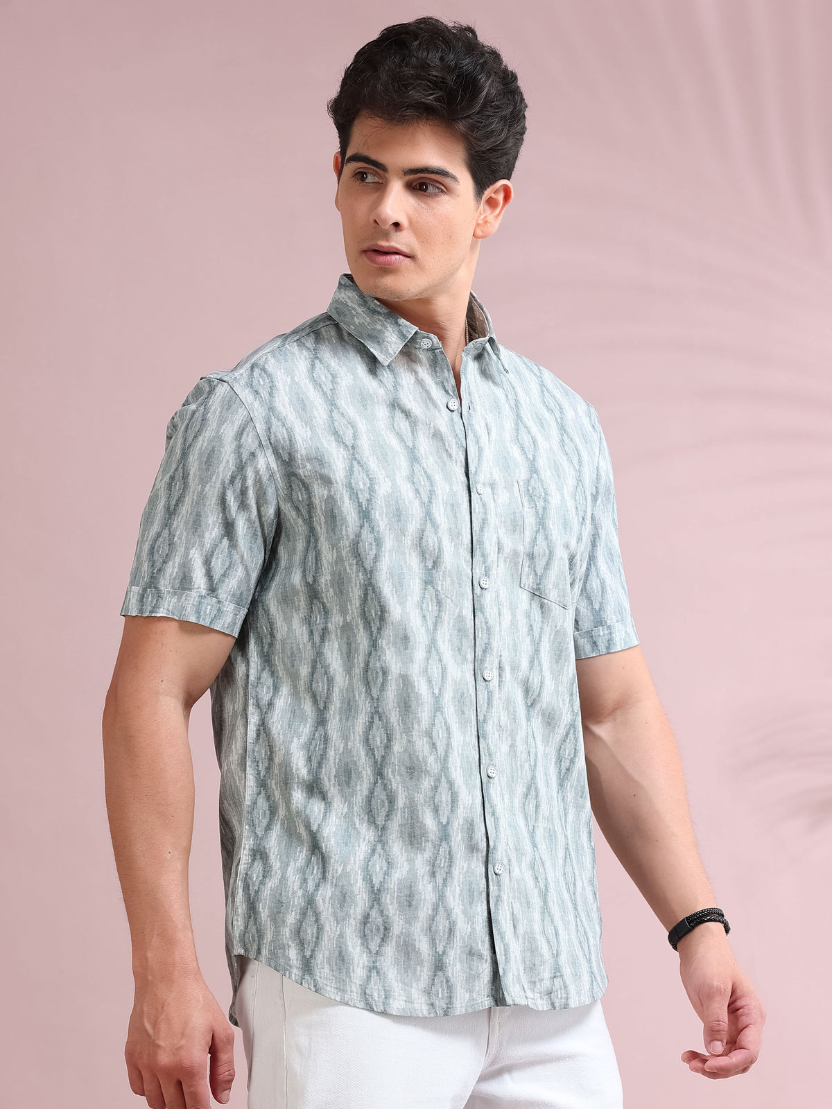 MEN'S GREY PRINT SLIM FIT SHIRT