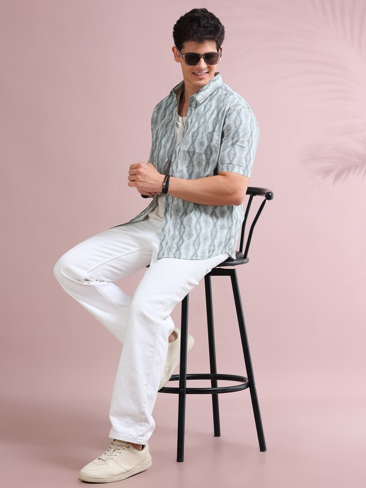 MEN'S GREY PRINT SLIM FIT SHIRT