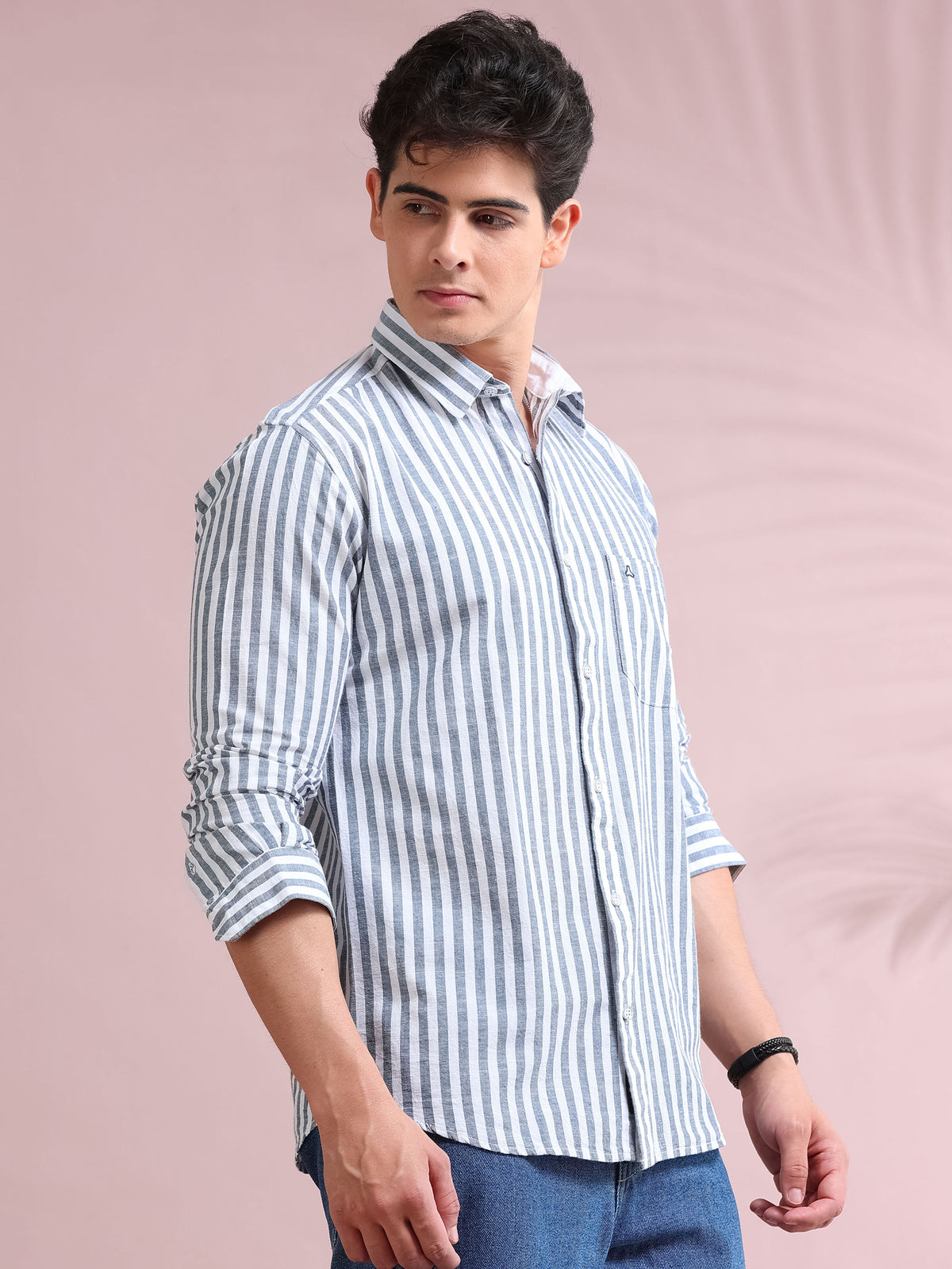 MEN'S NAVY STRIPE SLIM FIT SHIRT
