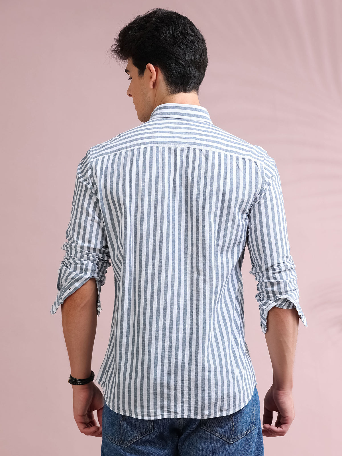 MEN'S NAVY STRIPE SLIM FIT SHIRT