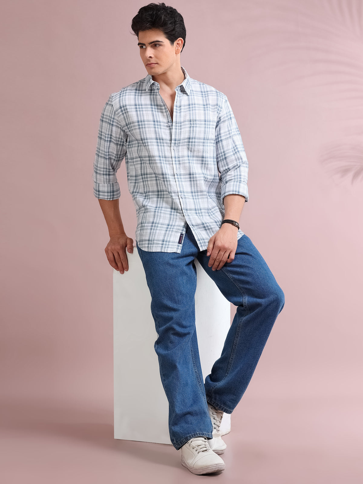 MEN'S BLUE CHECKS SLIM FIT SHIRT