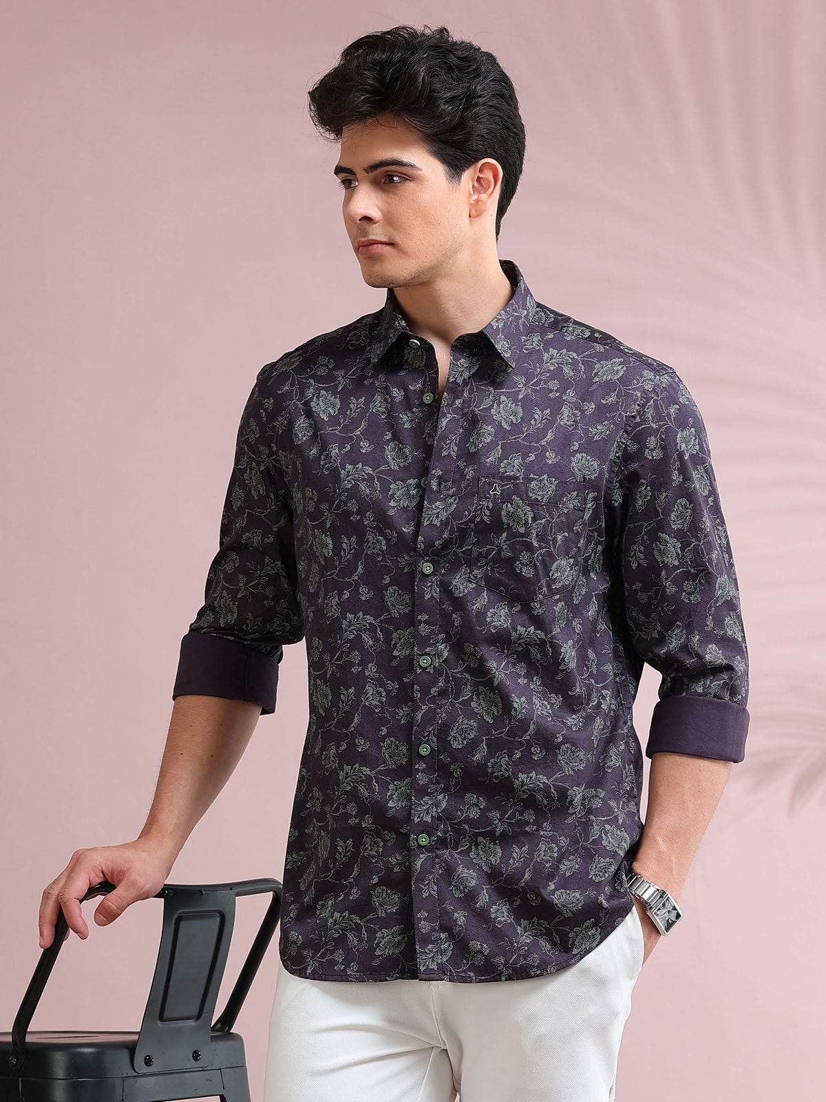 MEN'S PURPLE PRINT SLIM FIT SHIRT