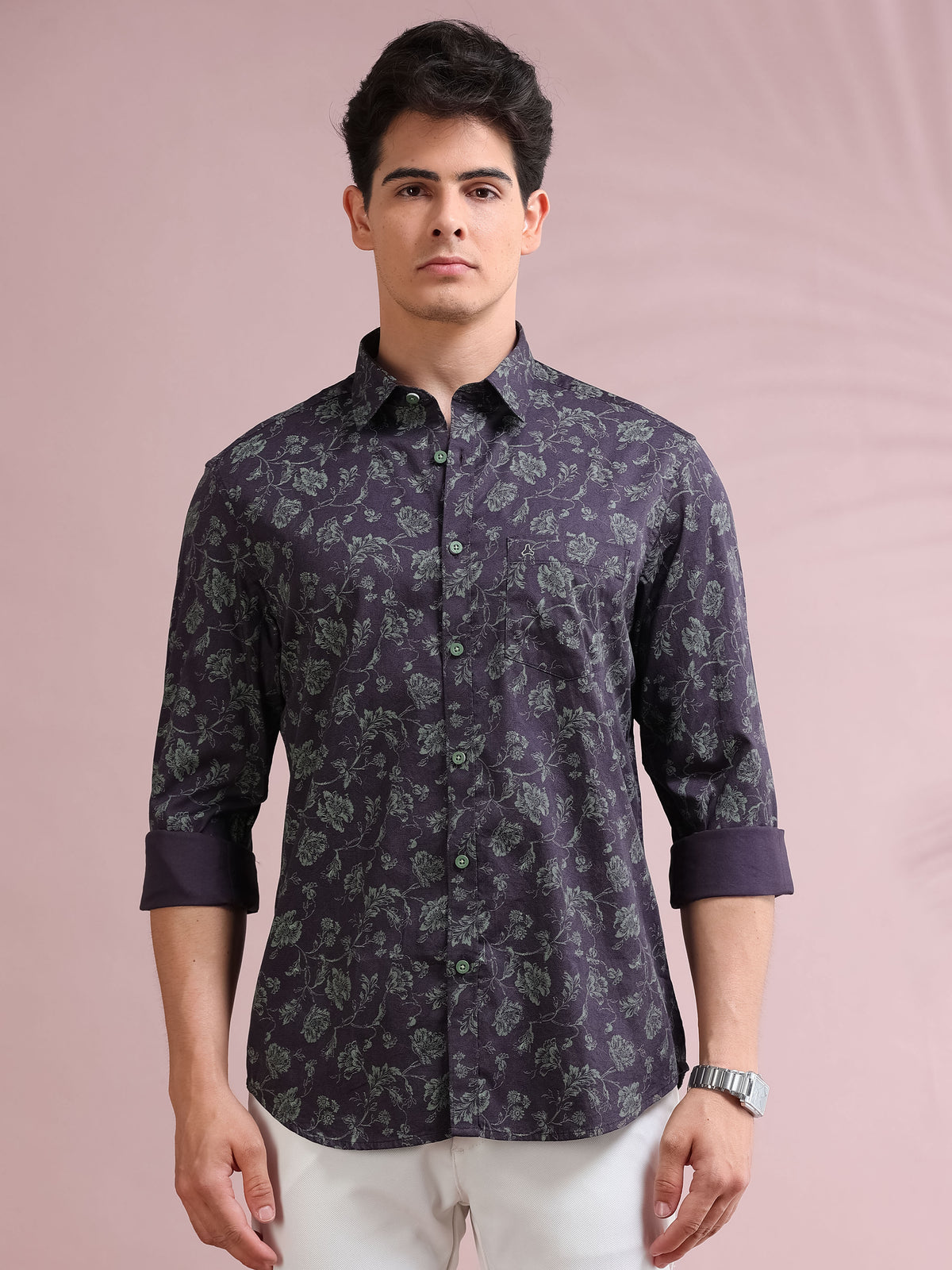 MEN'S PURPLE PRINT SLIM FIT SHIRT