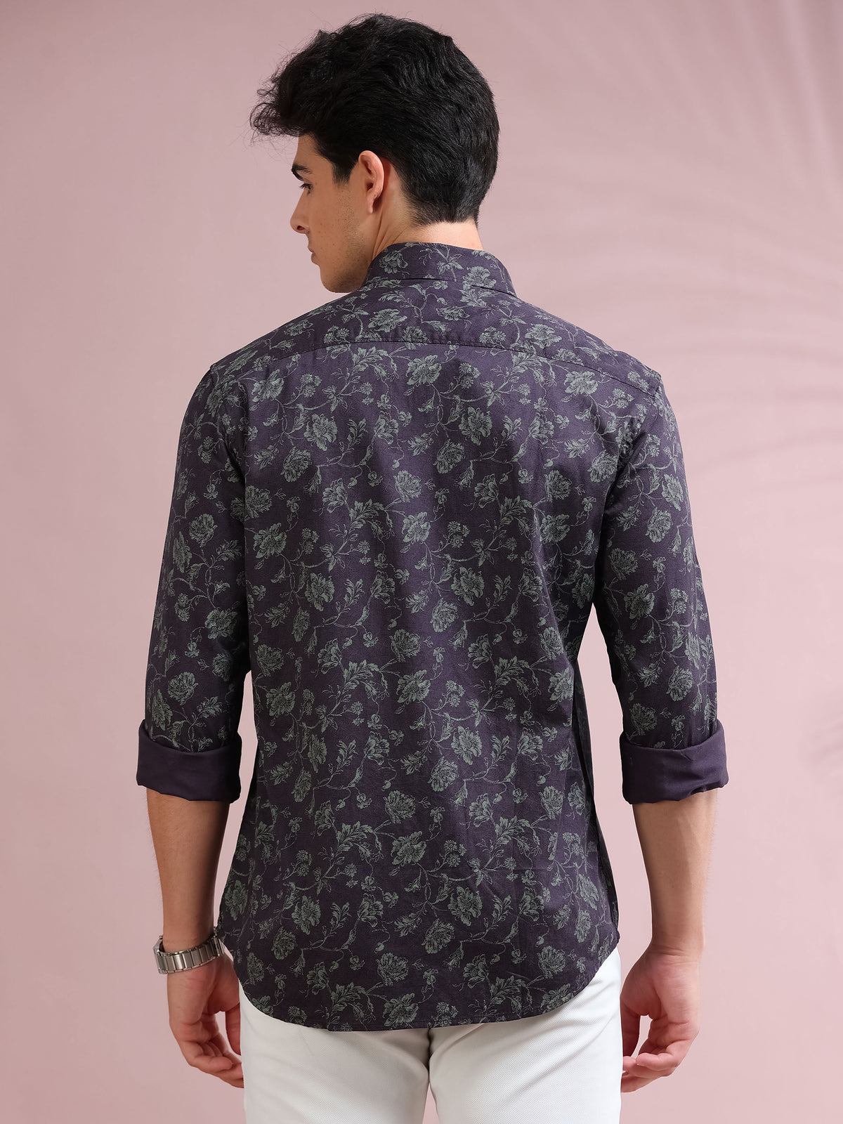 MEN'S PURPLE PRINT SLIM FIT SHIRT