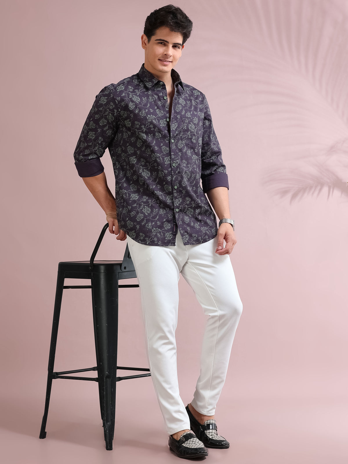 MEN'S PURPLE PRINT SLIM FIT SHIRT