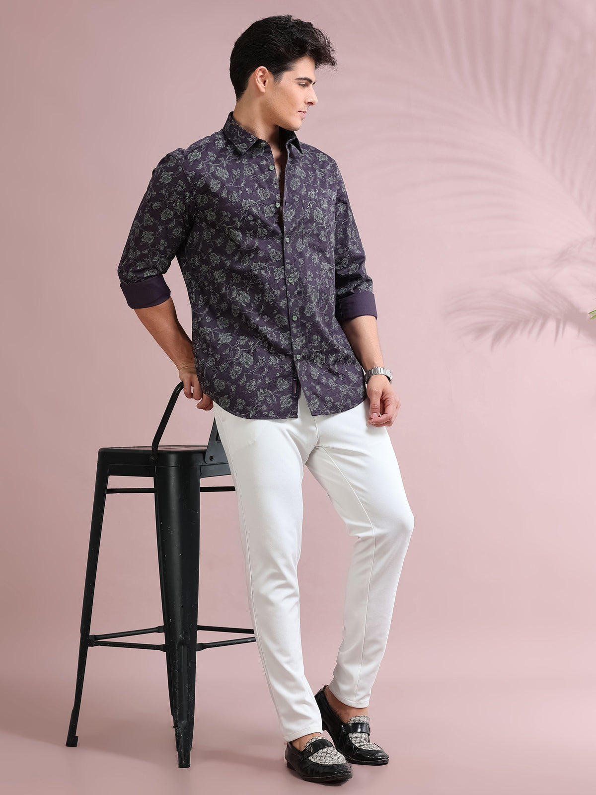 MEN'S PURPLE PRINT SLIM FIT SHIRT