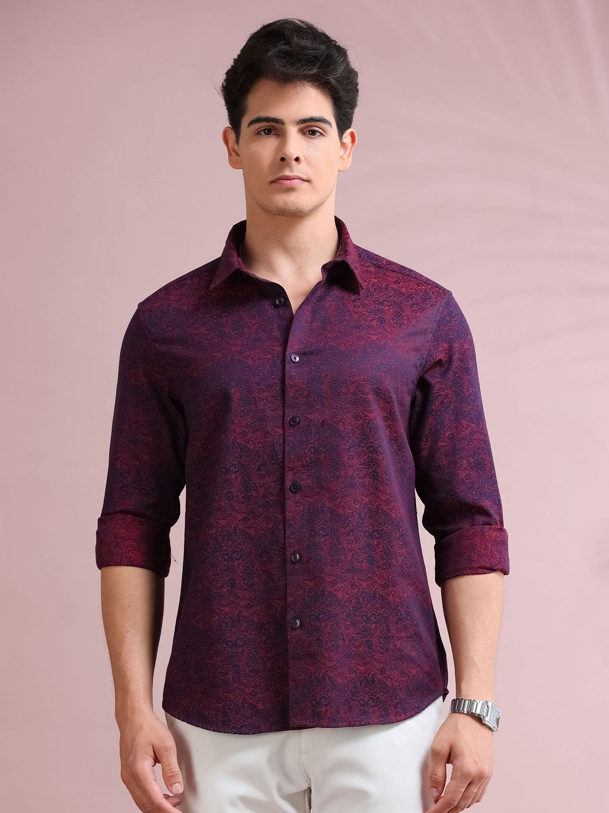MEN'S MAROON FANCY PRINT SLIM FIT SHIRT