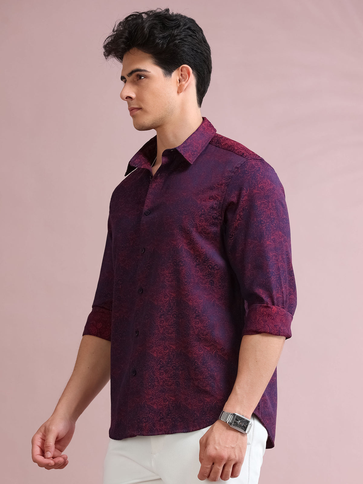 MEN'S MAROON FANCY PRINT SLIM FIT SHIRT