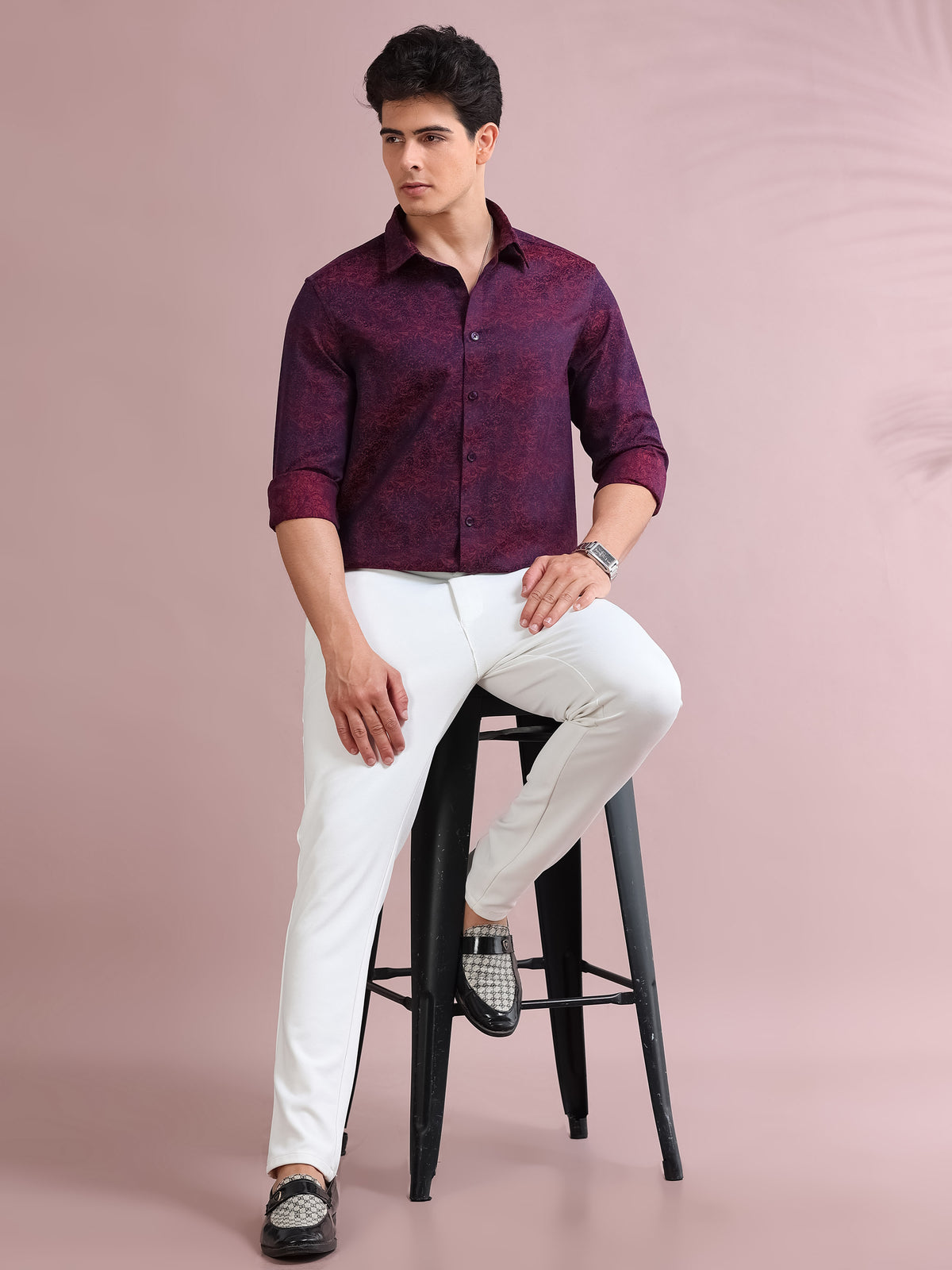 MEN'S MAROON FANCY PRINT SLIM FIT SHIRT