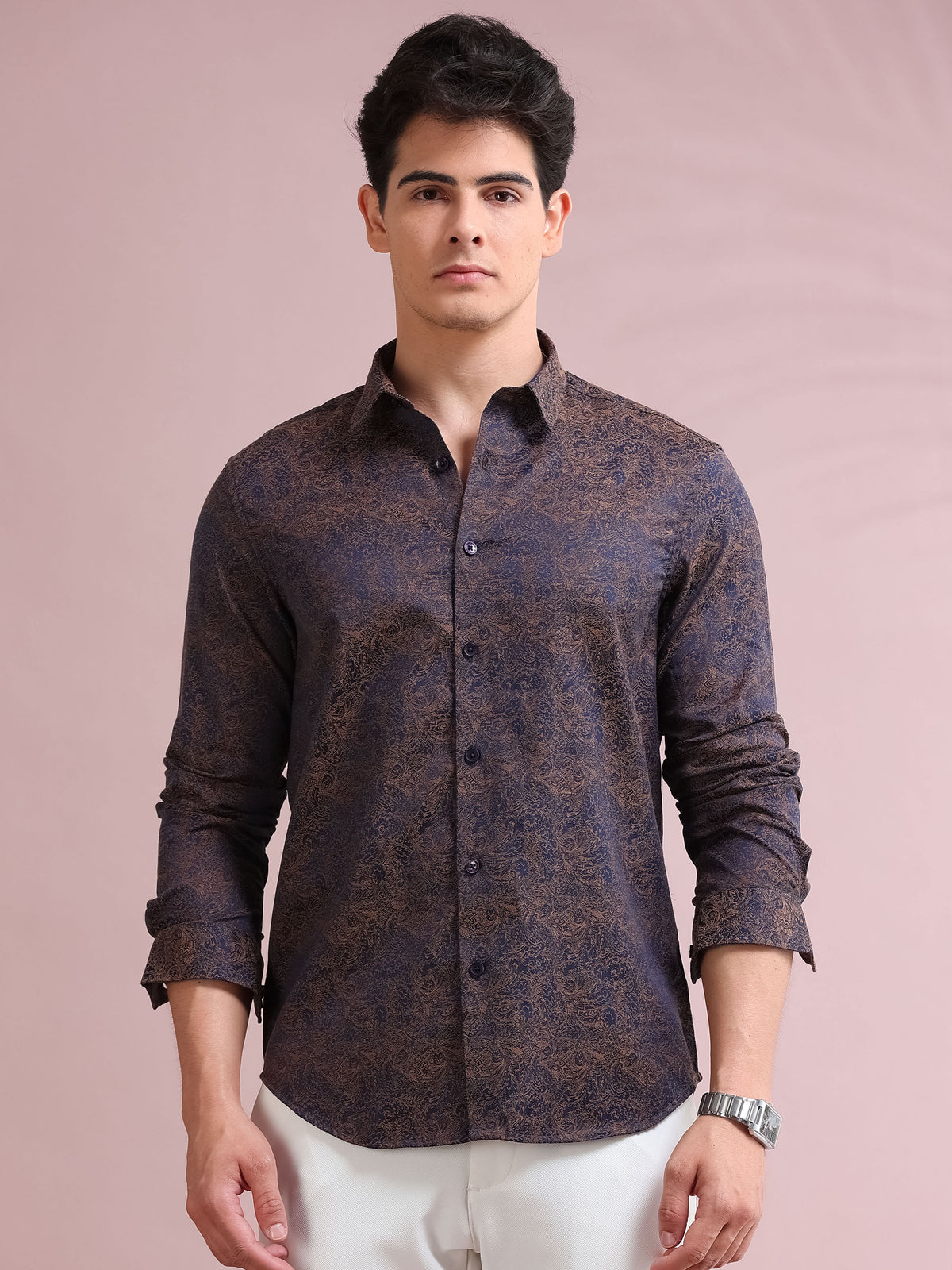 MEN'S GOLD FANCY PRINT SLIM FIT SHIRT