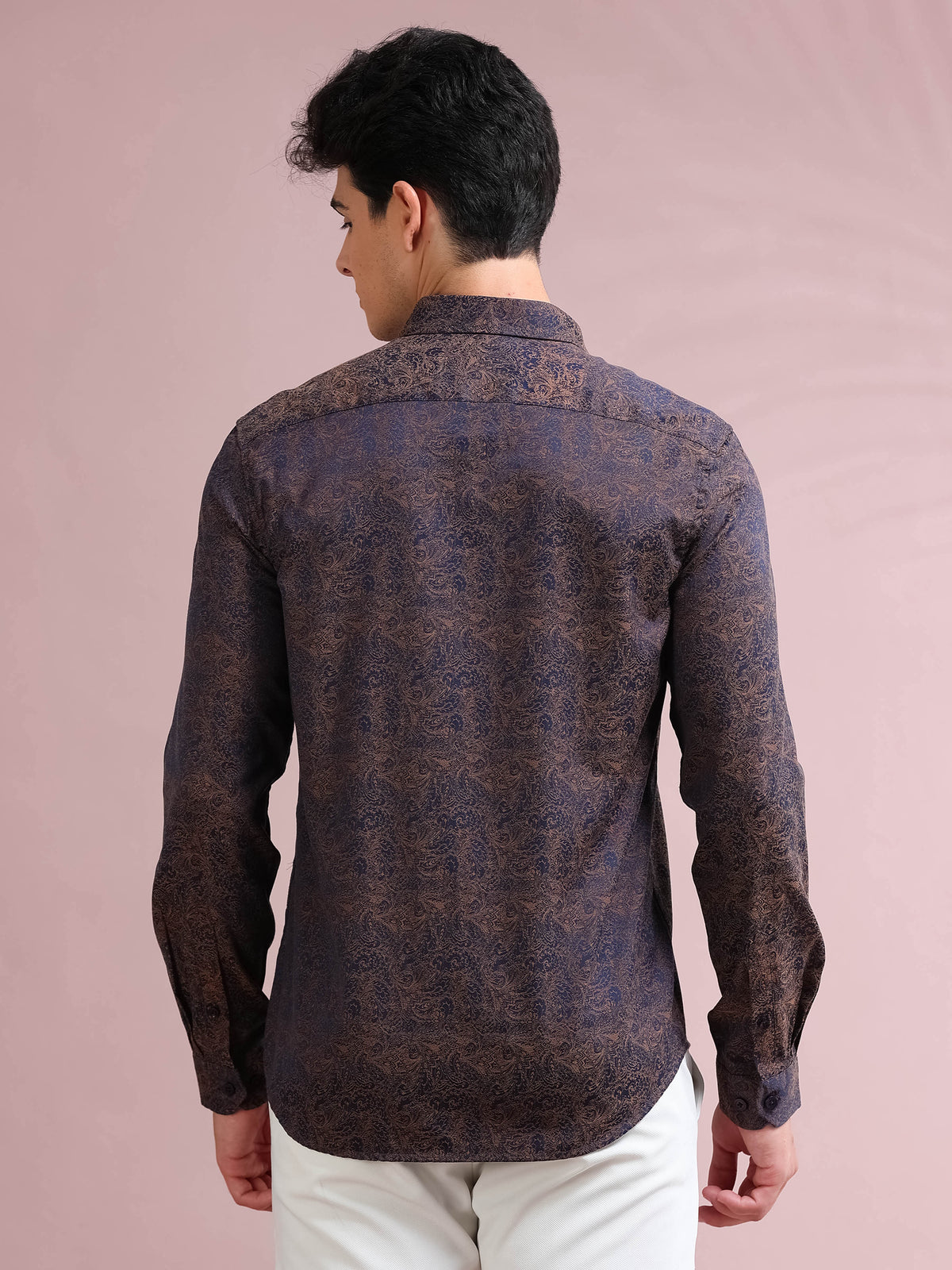 MEN'S GOLD FANCY PRINT SLIM FIT SHIRT