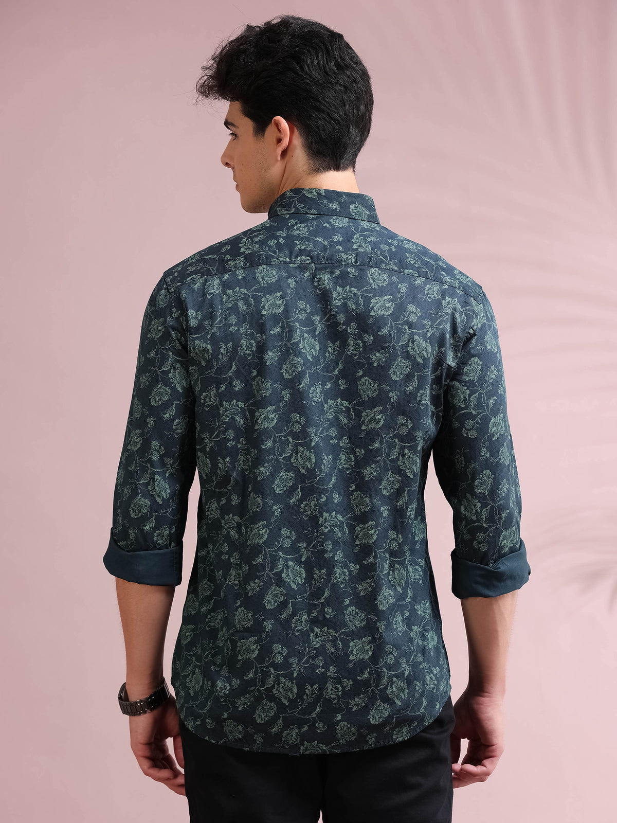 MEN'S GREEN PRINT SLIM FIT SHIRT