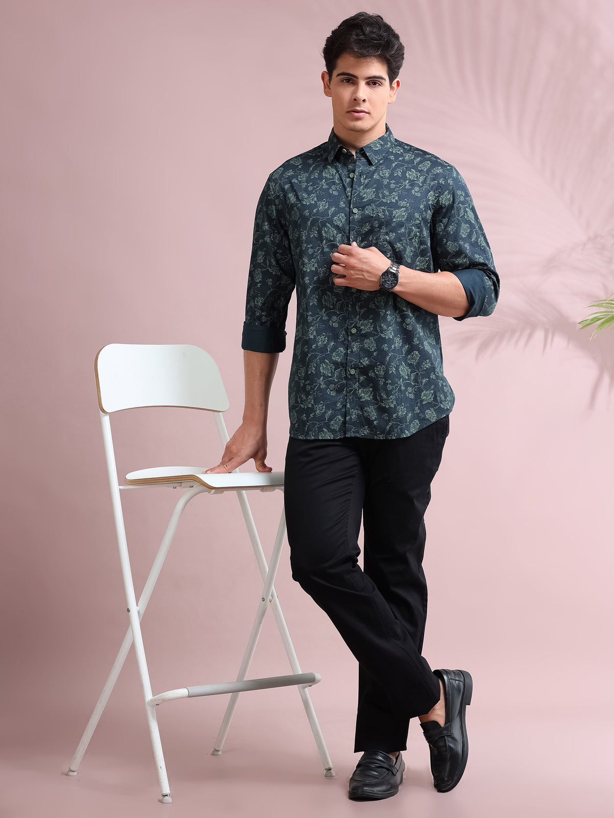 MEN'S GREEN PRINT SLIM FIT SHIRT