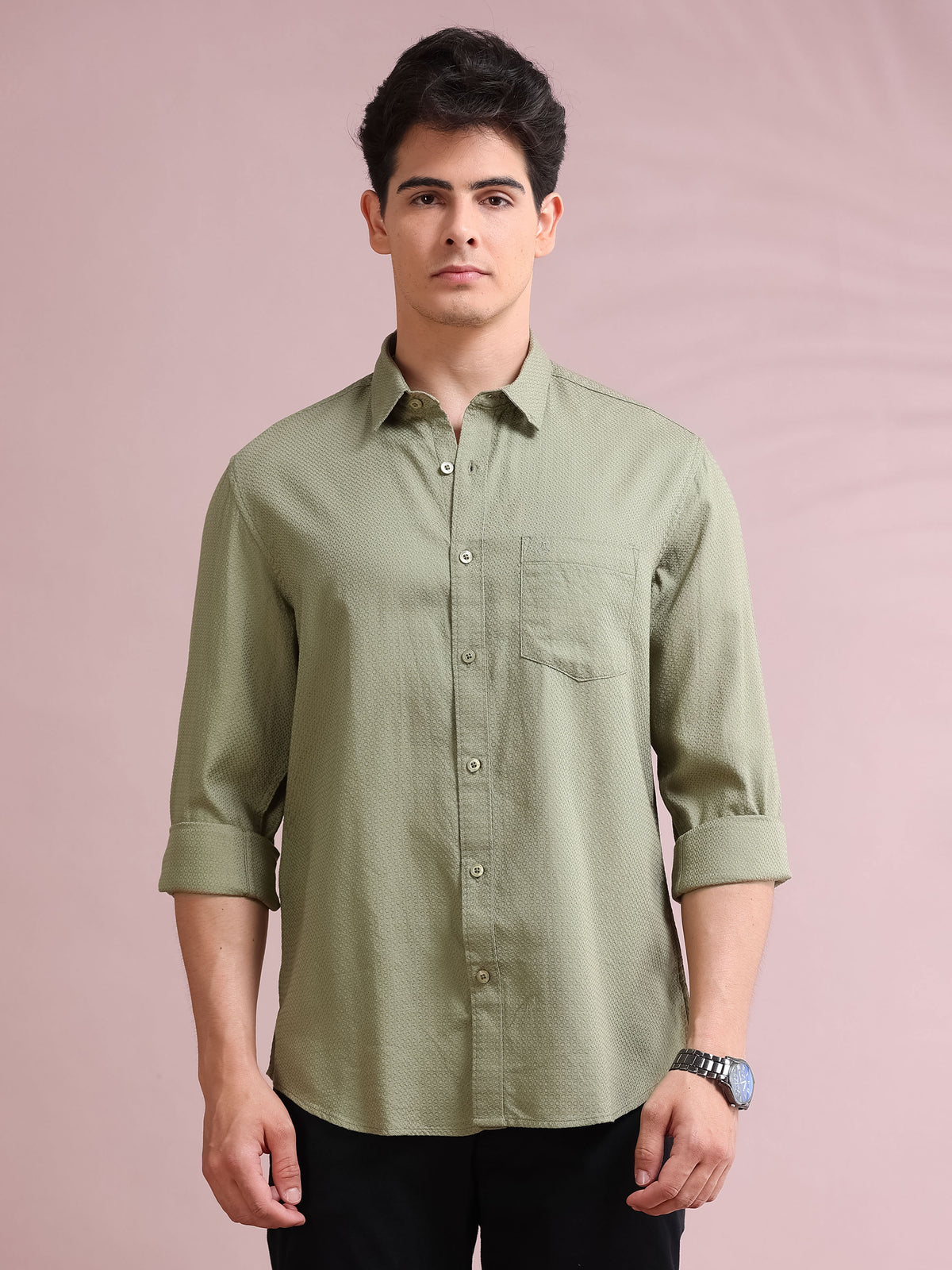 MEN'S BASIL SELF DESIGN SLIM FIT SHIRT