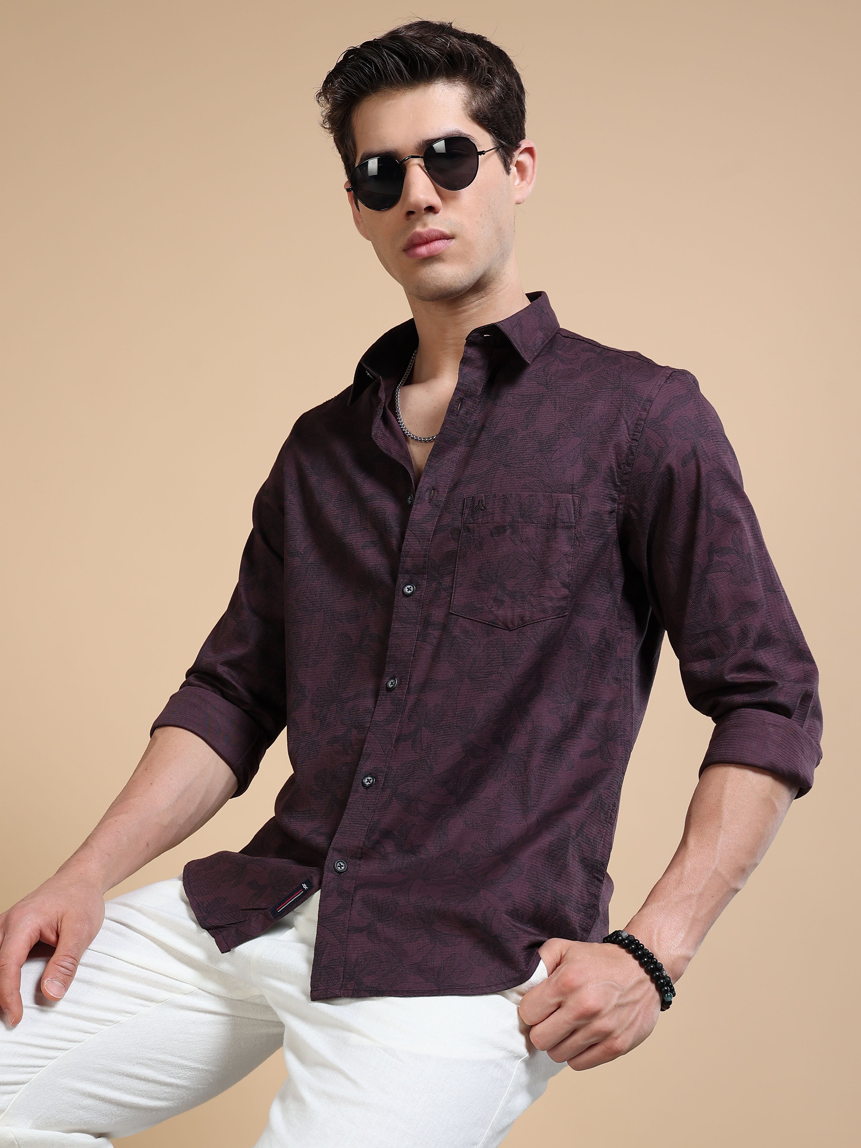 MEN'S WINE PRINT SLIM FIT SHIRT