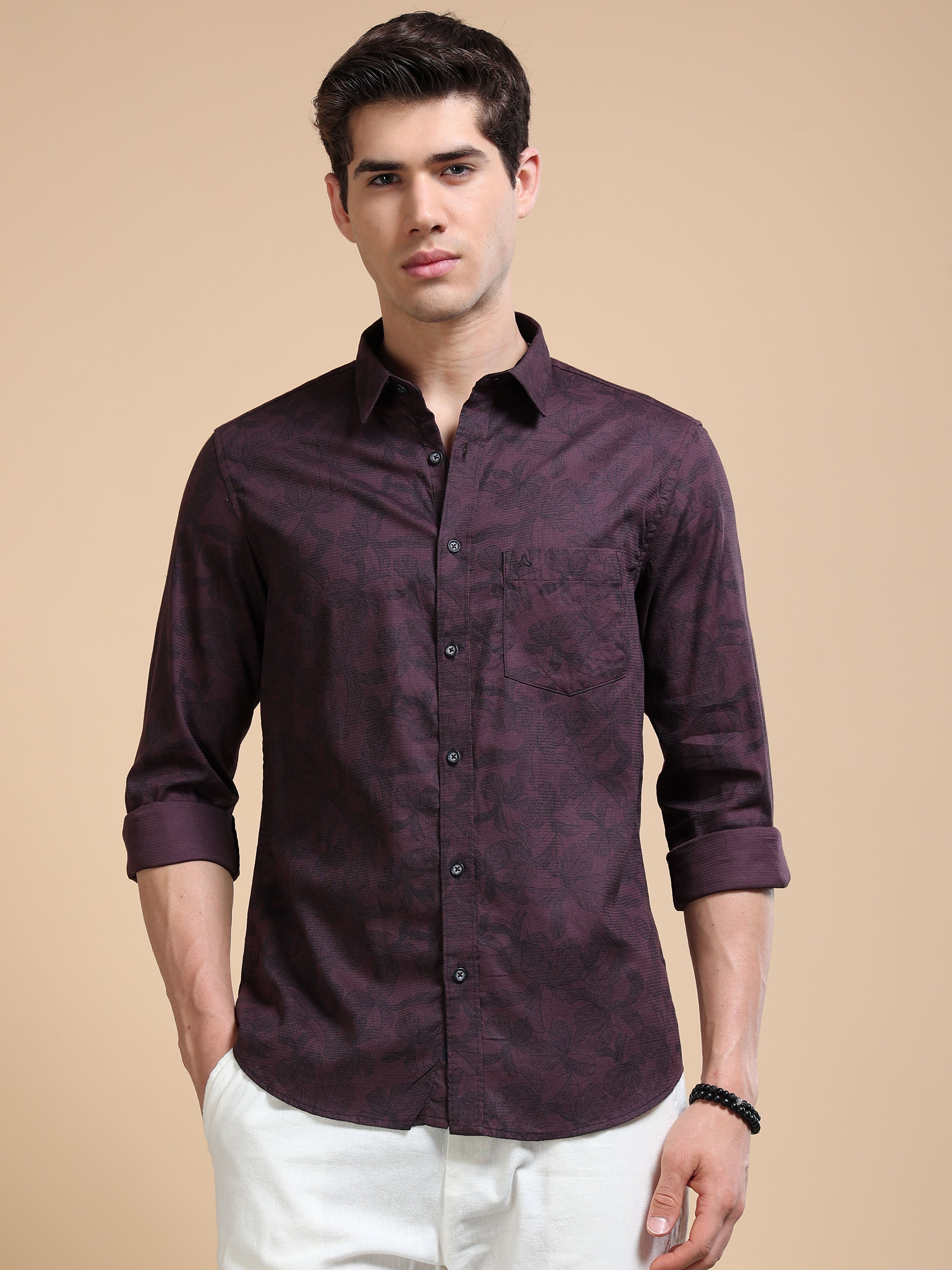 MEN'S WINE PRINT SLIM FIT SHIRT