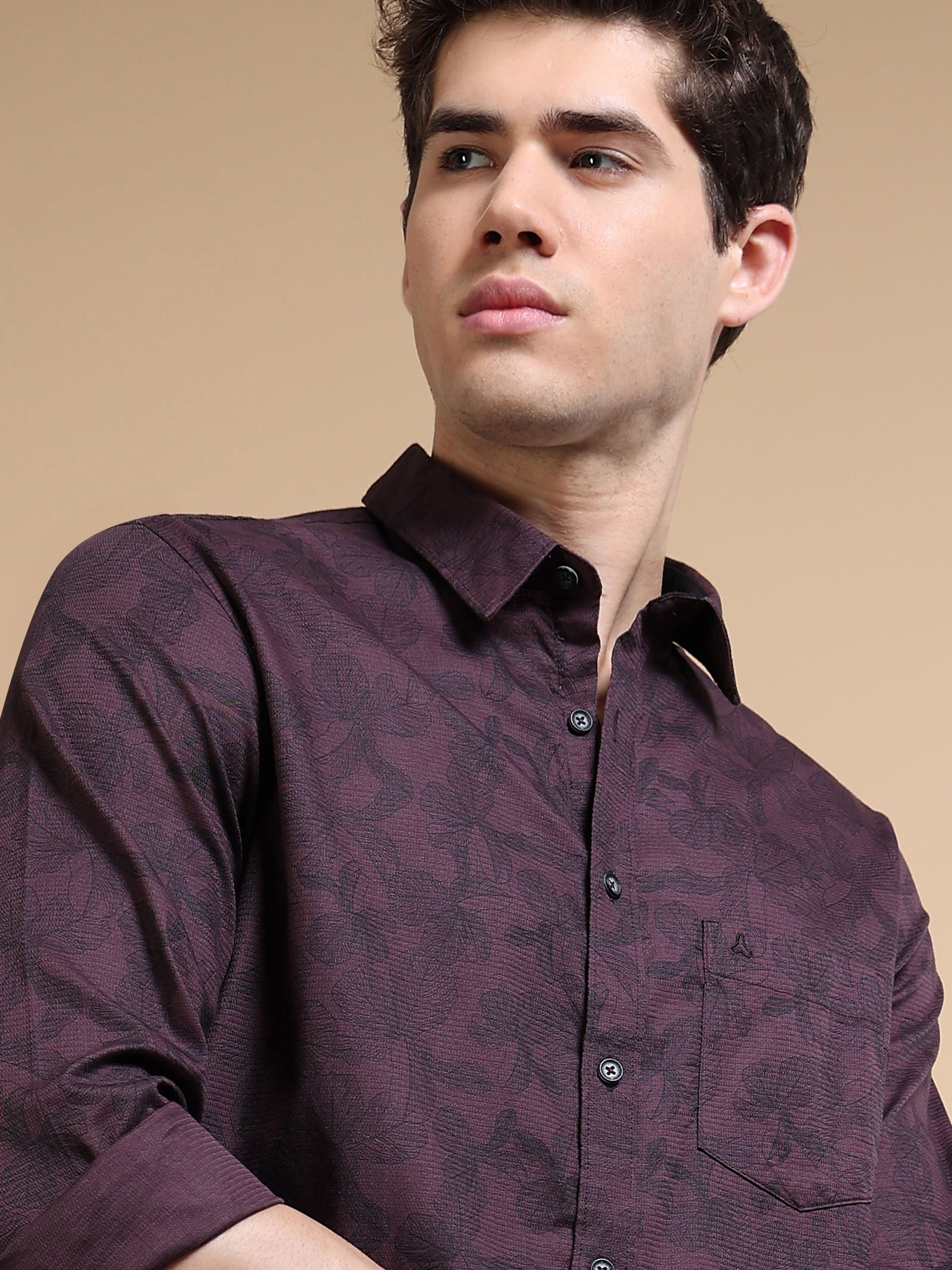 MEN'S WINE PRINT SLIM FIT SHIRT