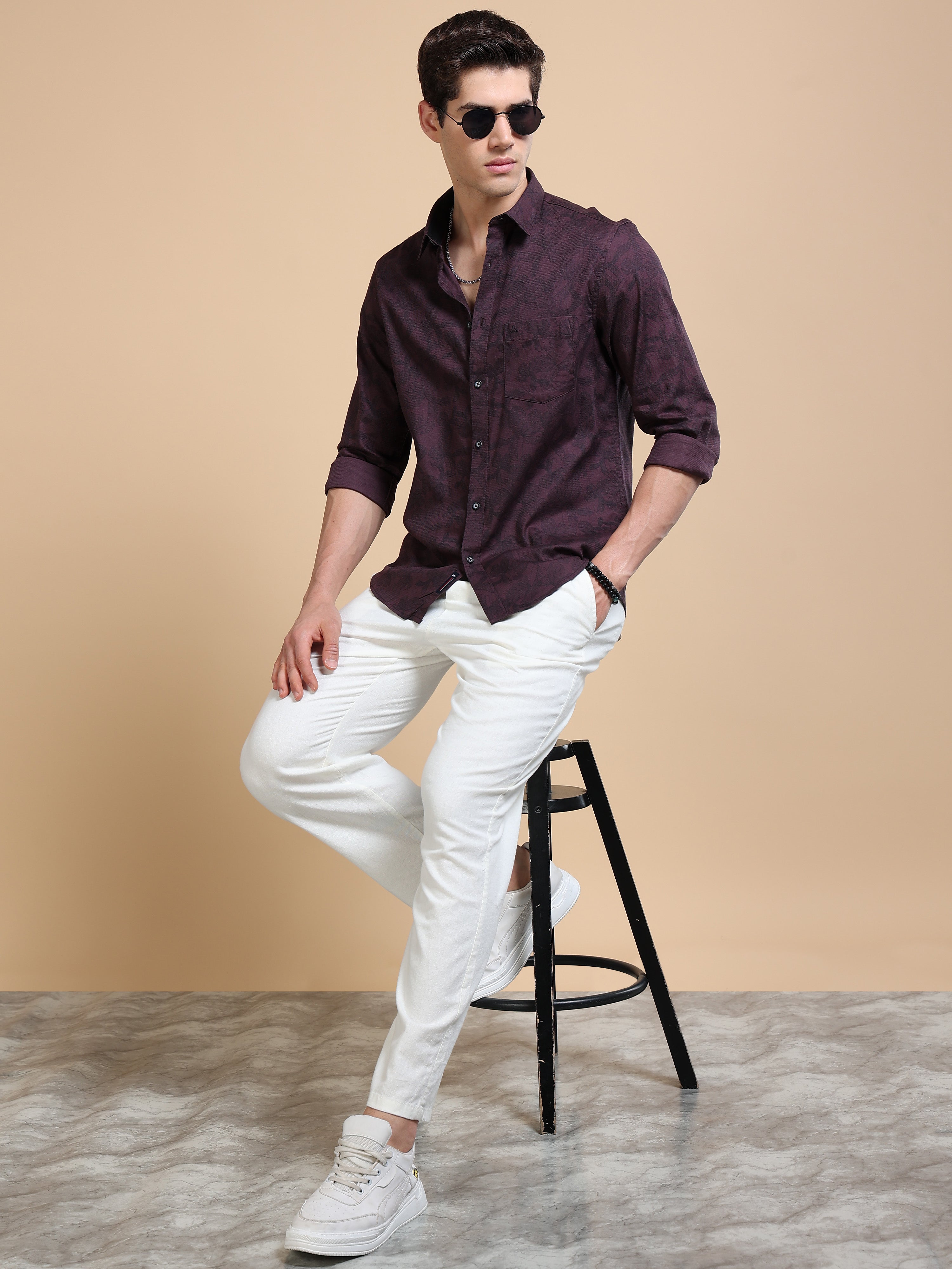 MEN'S WINE PRINT SLIM FIT SHIRT