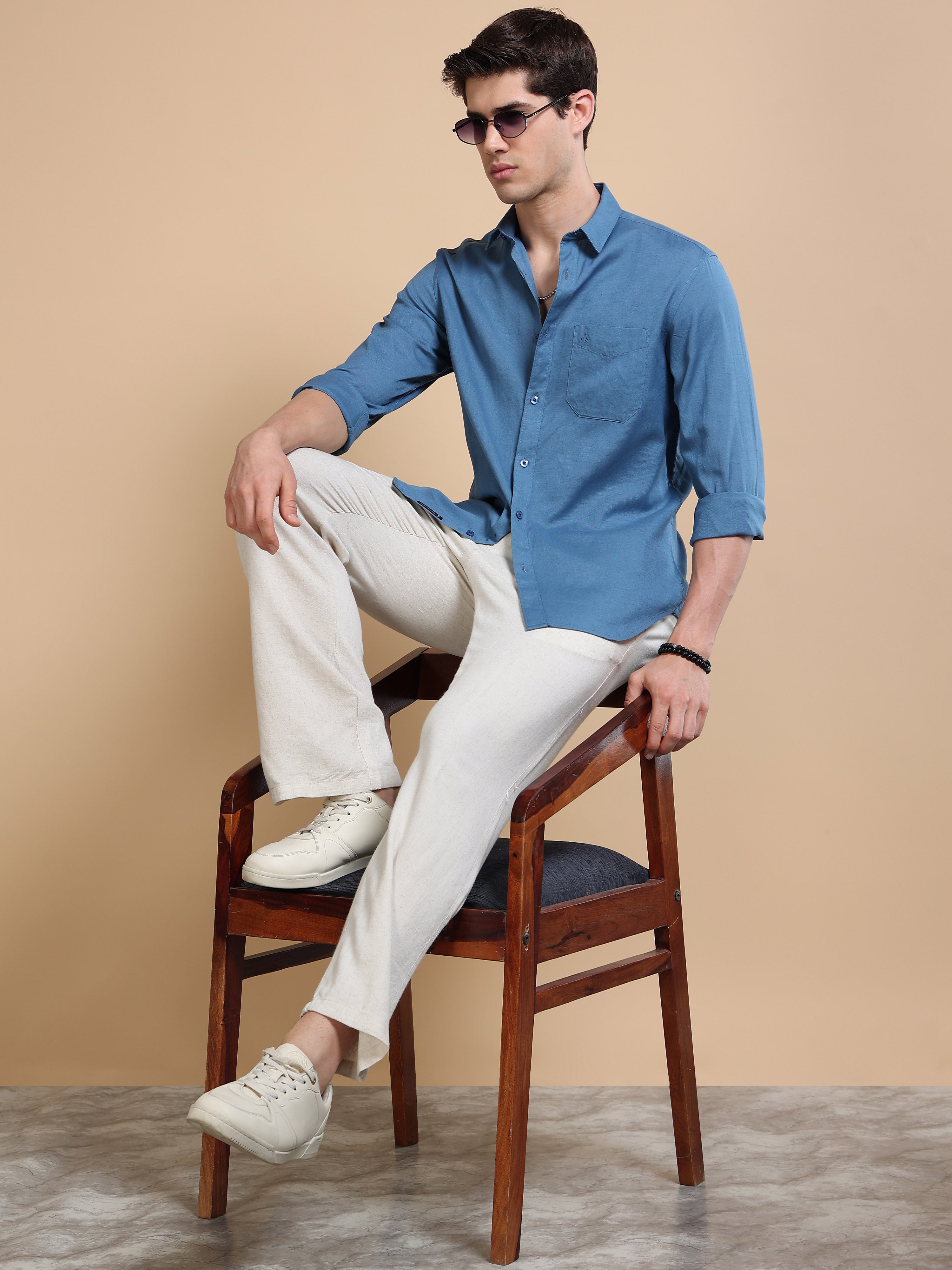 MEN'S STEEL BLUE SOLID SLIM FIT SHIRT