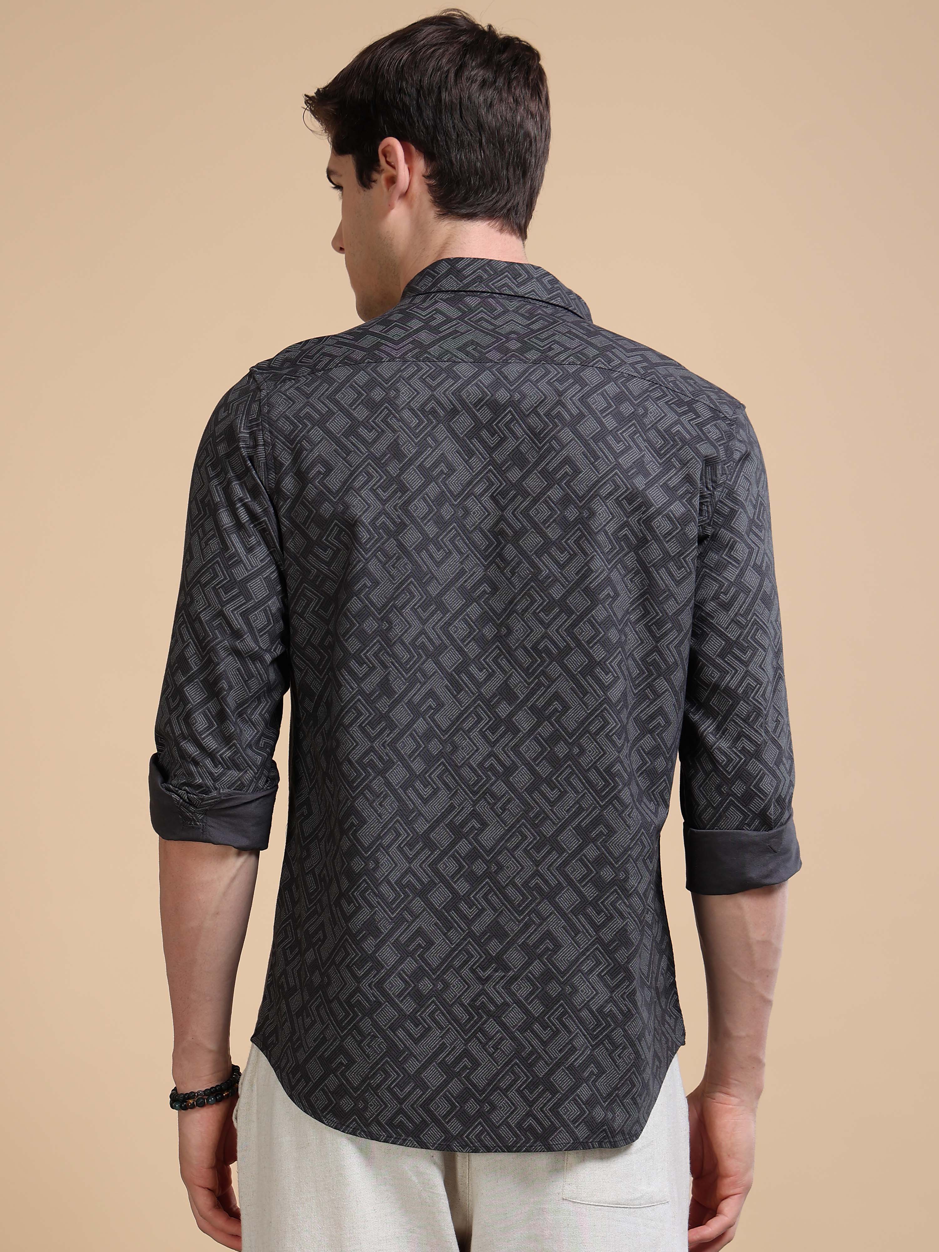 MEN'S DK.GREY PRINT SLIM FIT SHIRT