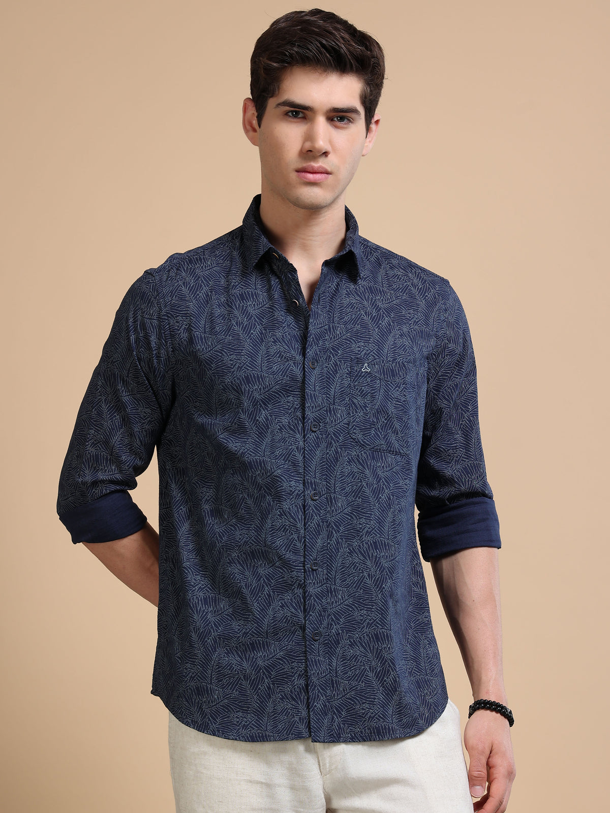 MEN'S NAVY PRINT SLIM FIT SHIRT