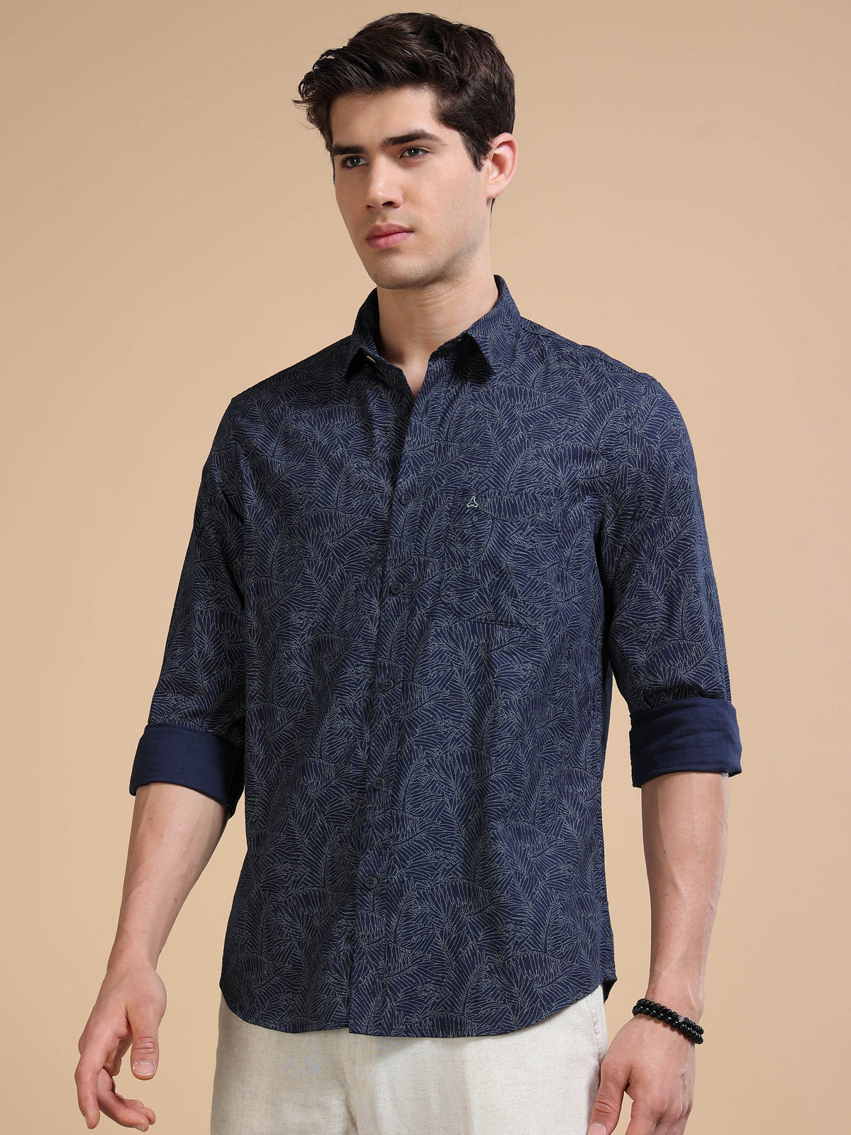 MEN'S NAVY PRINT SLIM FIT SHIRT