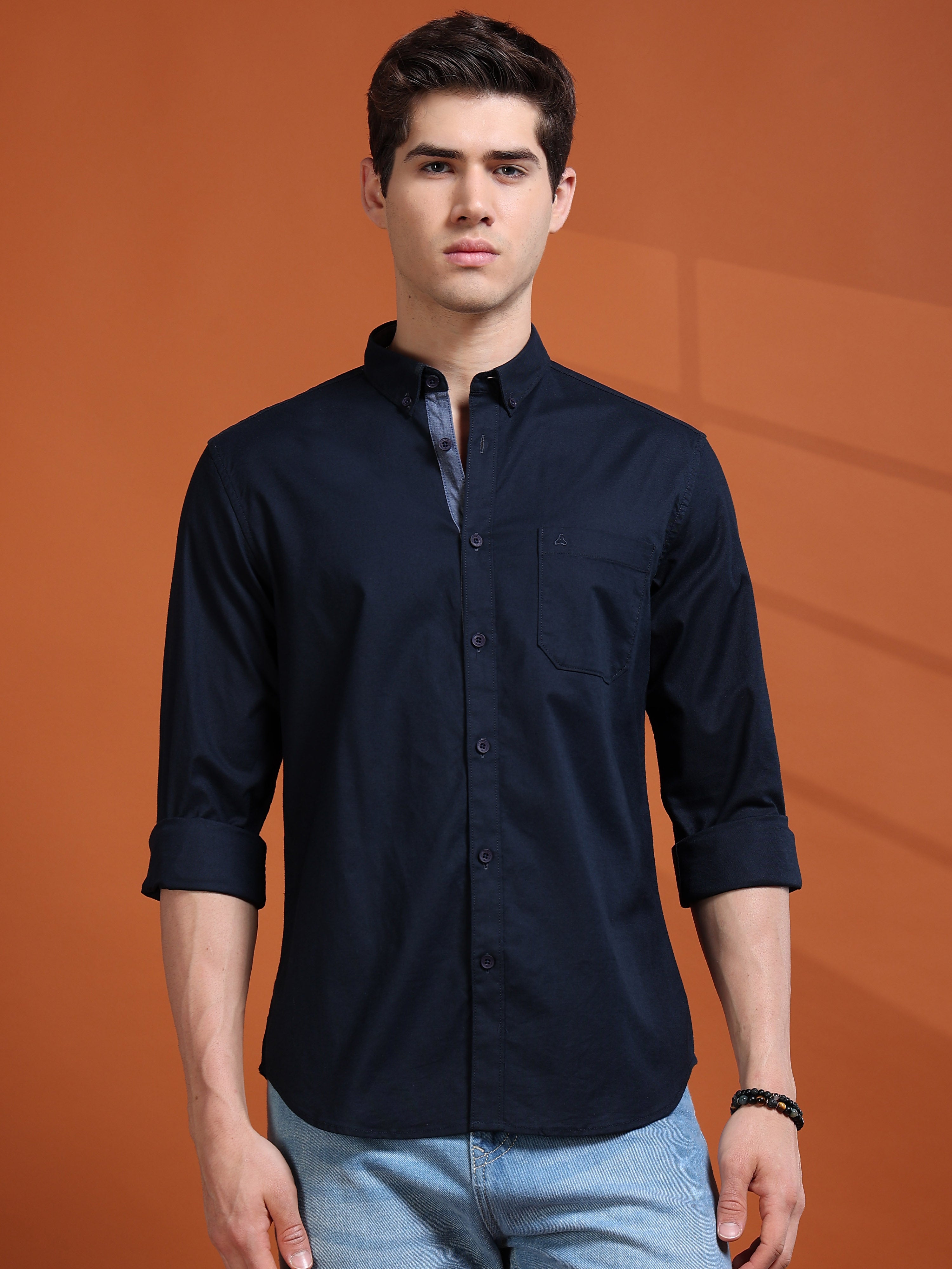 MEN'S NAVY SOLID SLIM FIT SHIRT