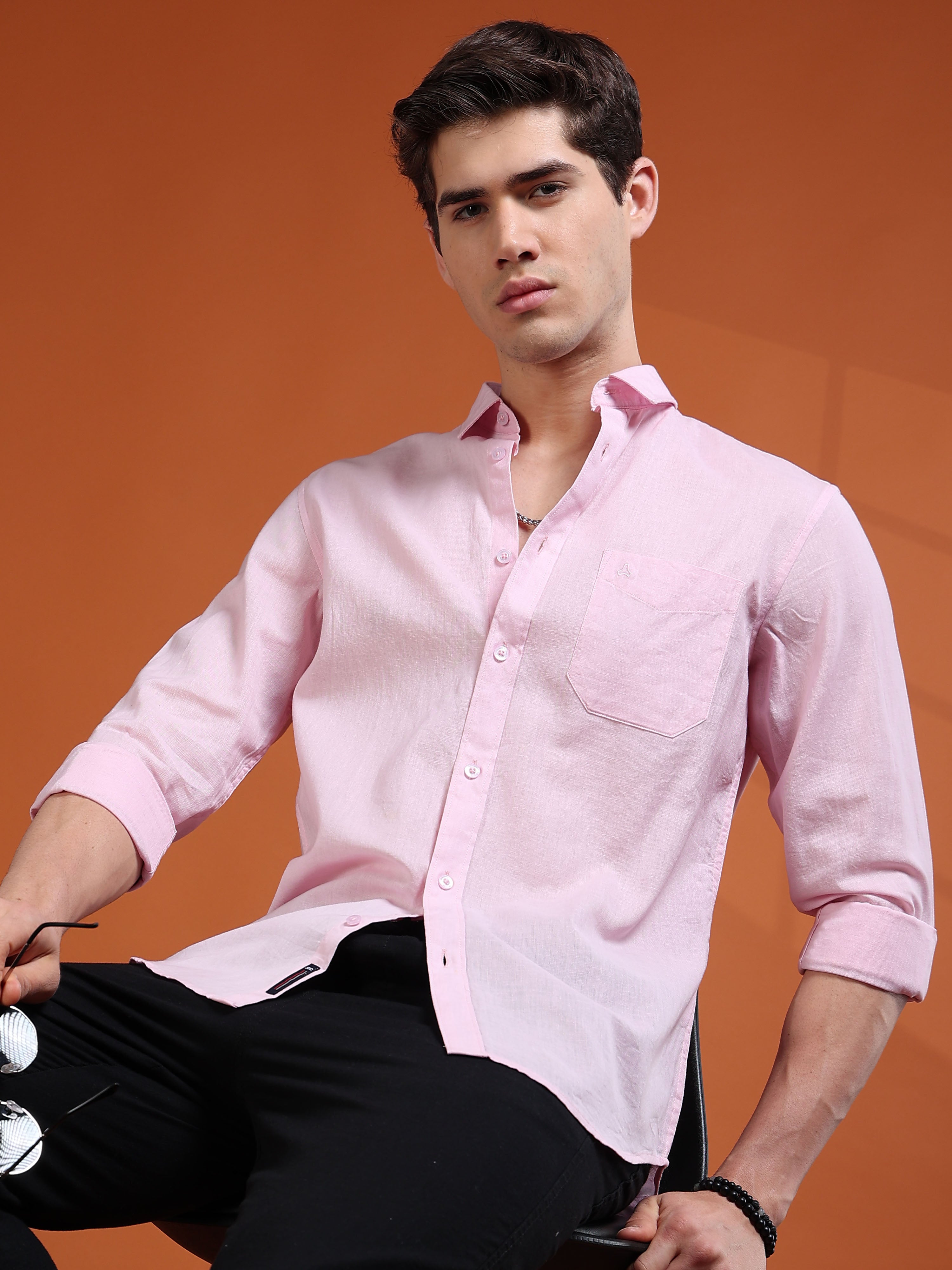 MEN'S PINK SOLID SLIM FIT SHIRT
