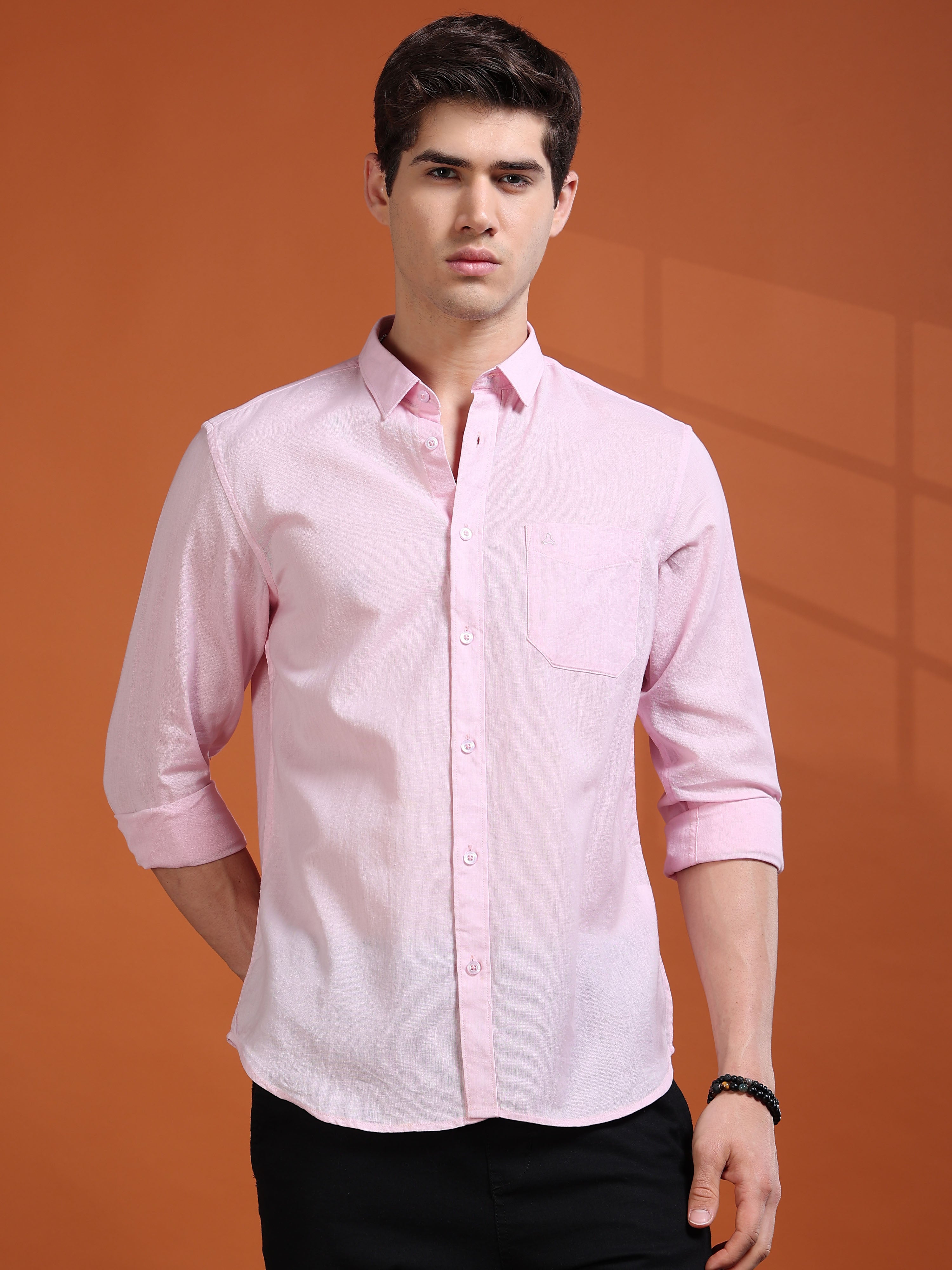 MEN'S PINK SOLID SLIM FIT SHIRT