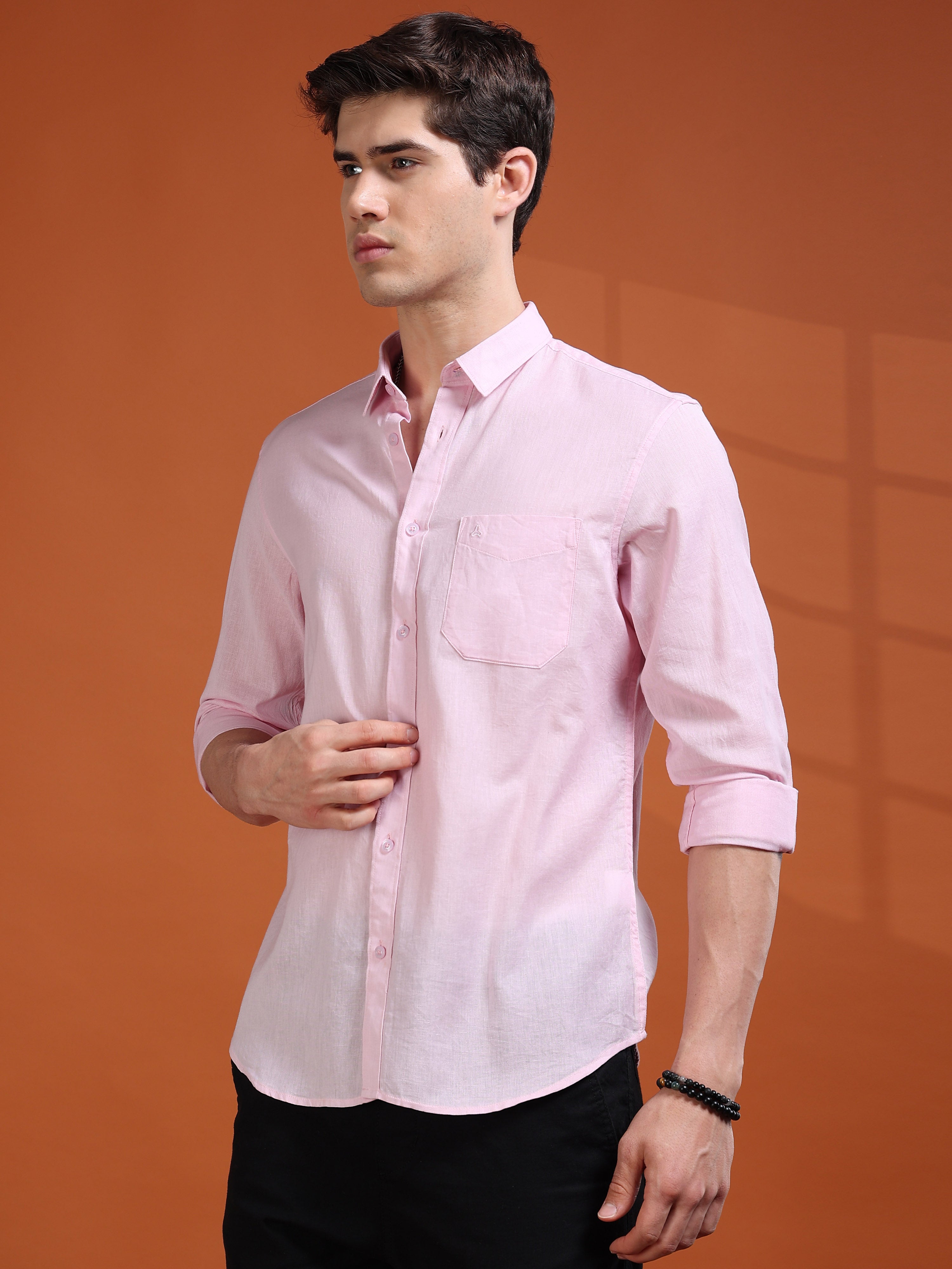 MEN'S PINK SOLID SLIM FIT SHIRT