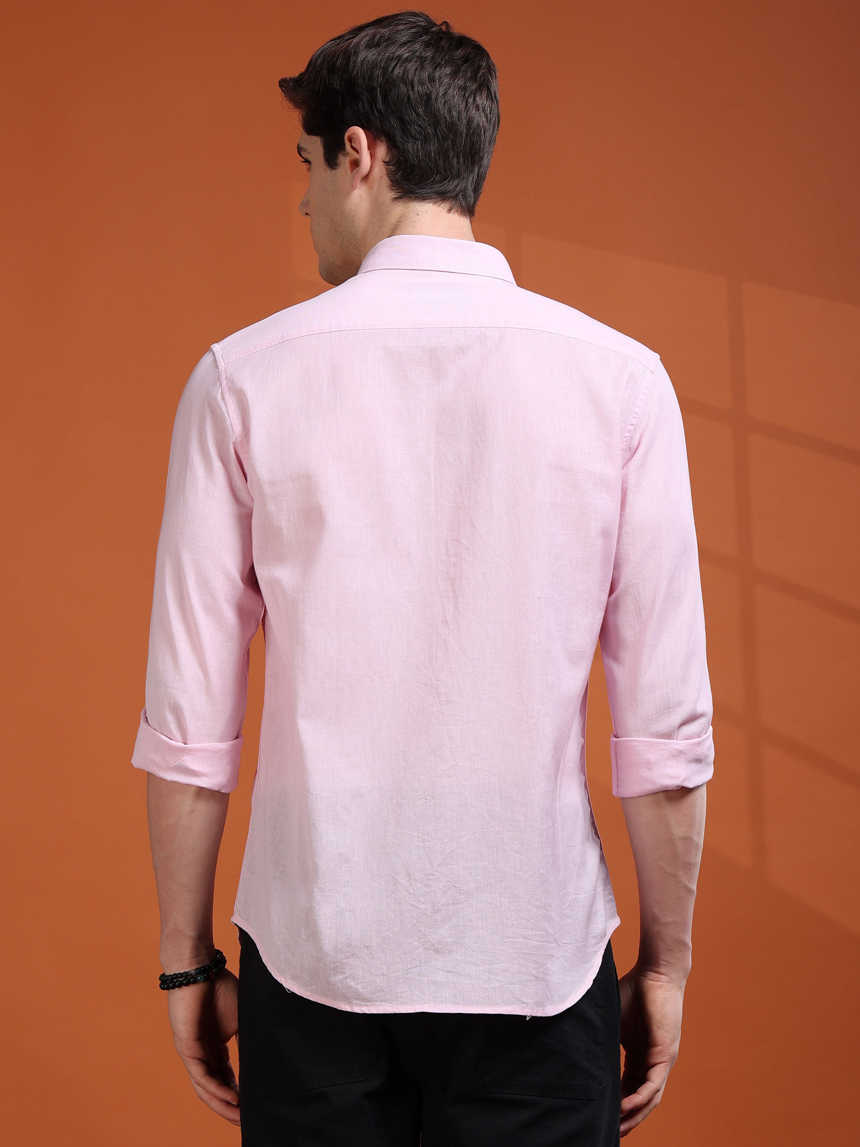 MEN'S PINK SOLID SLIM FIT SHIRT