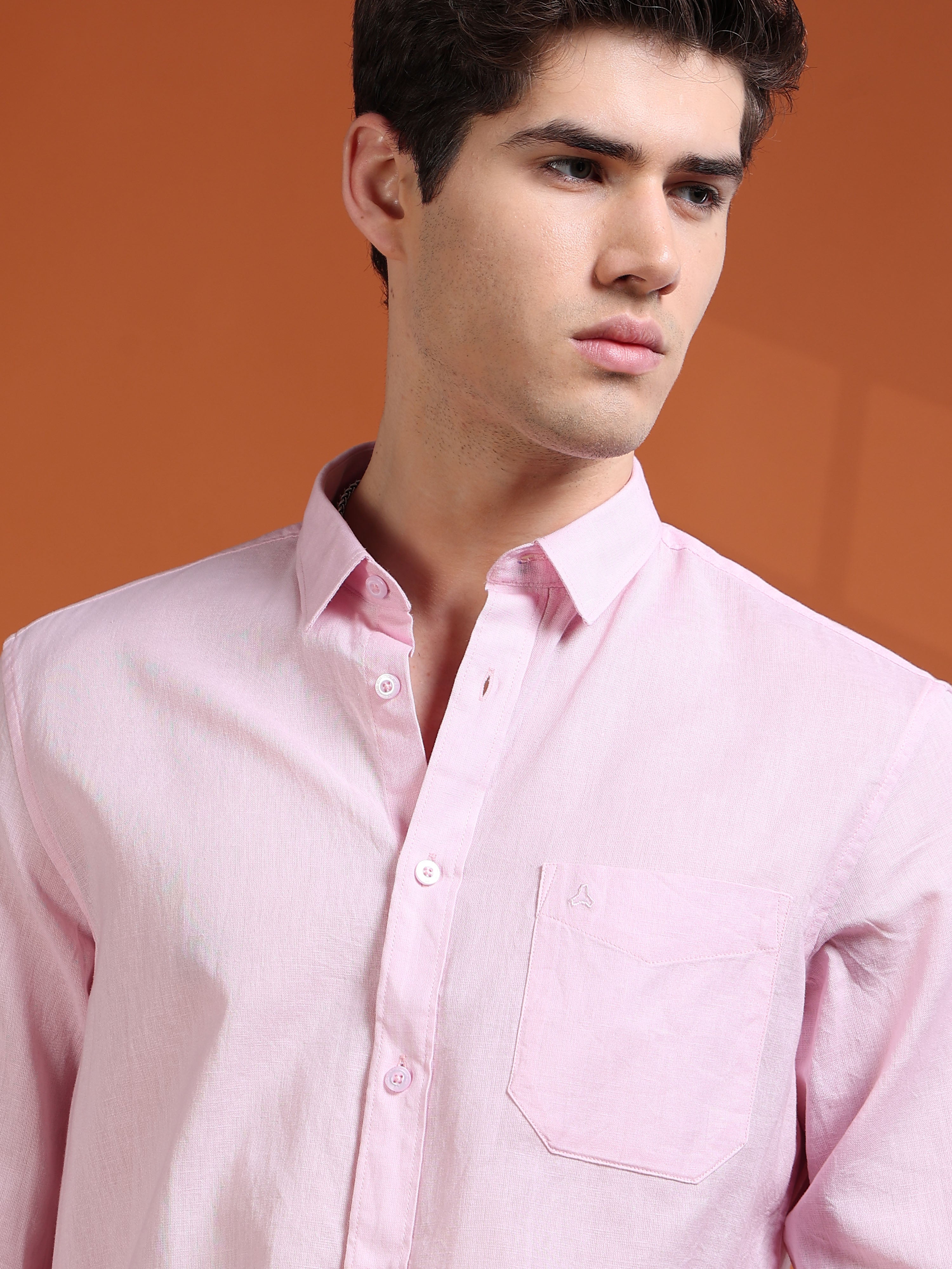 MEN'S PINK SOLID SLIM FIT SHIRT