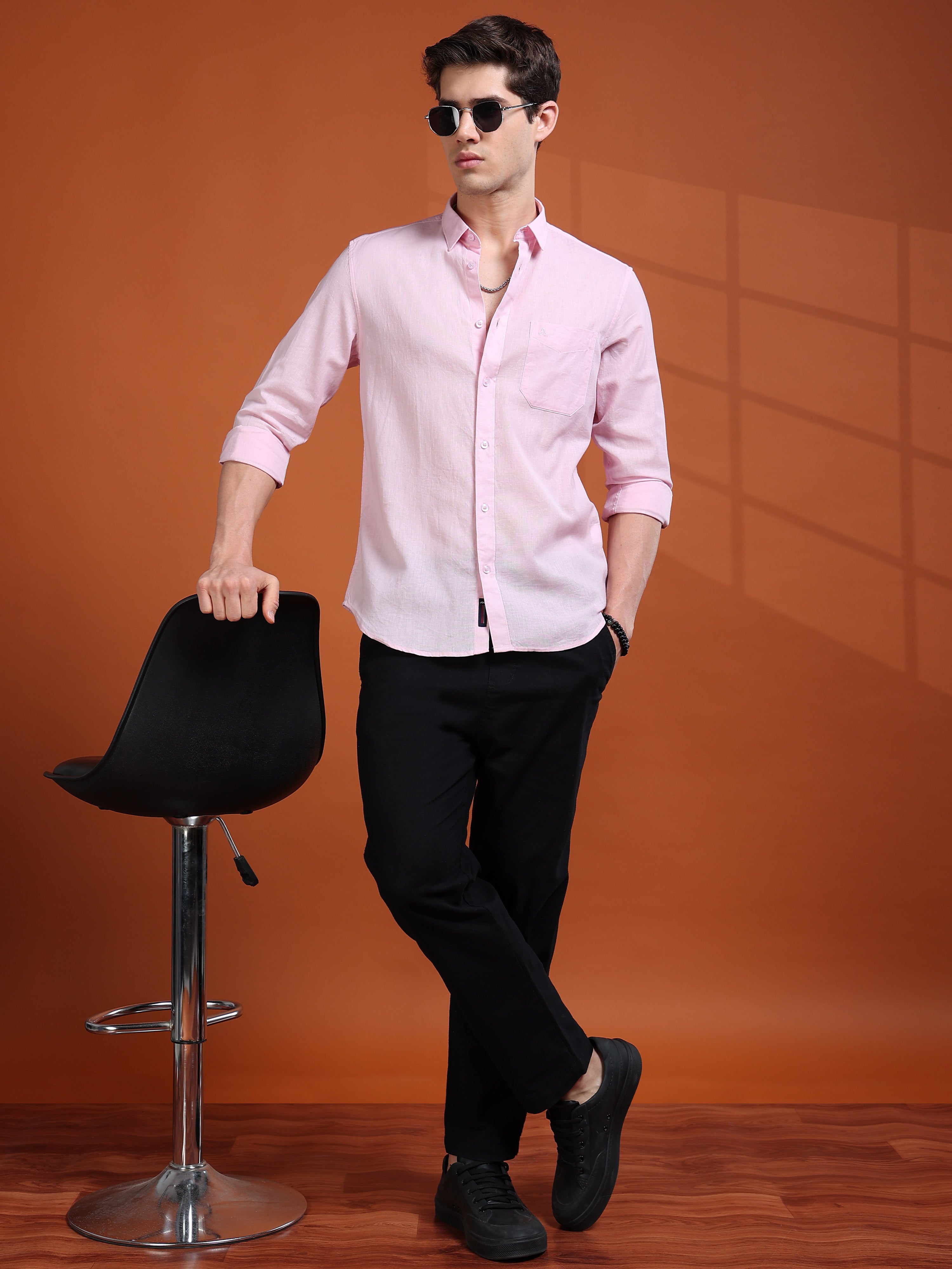 MEN'S PINK SOLID SLIM FIT SHIRT