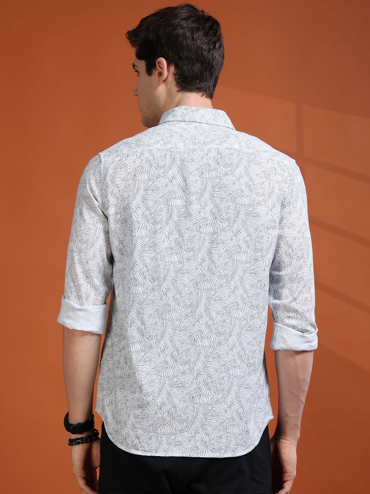 MEN'S WHITE PRINT SLIM FIT SHIRT