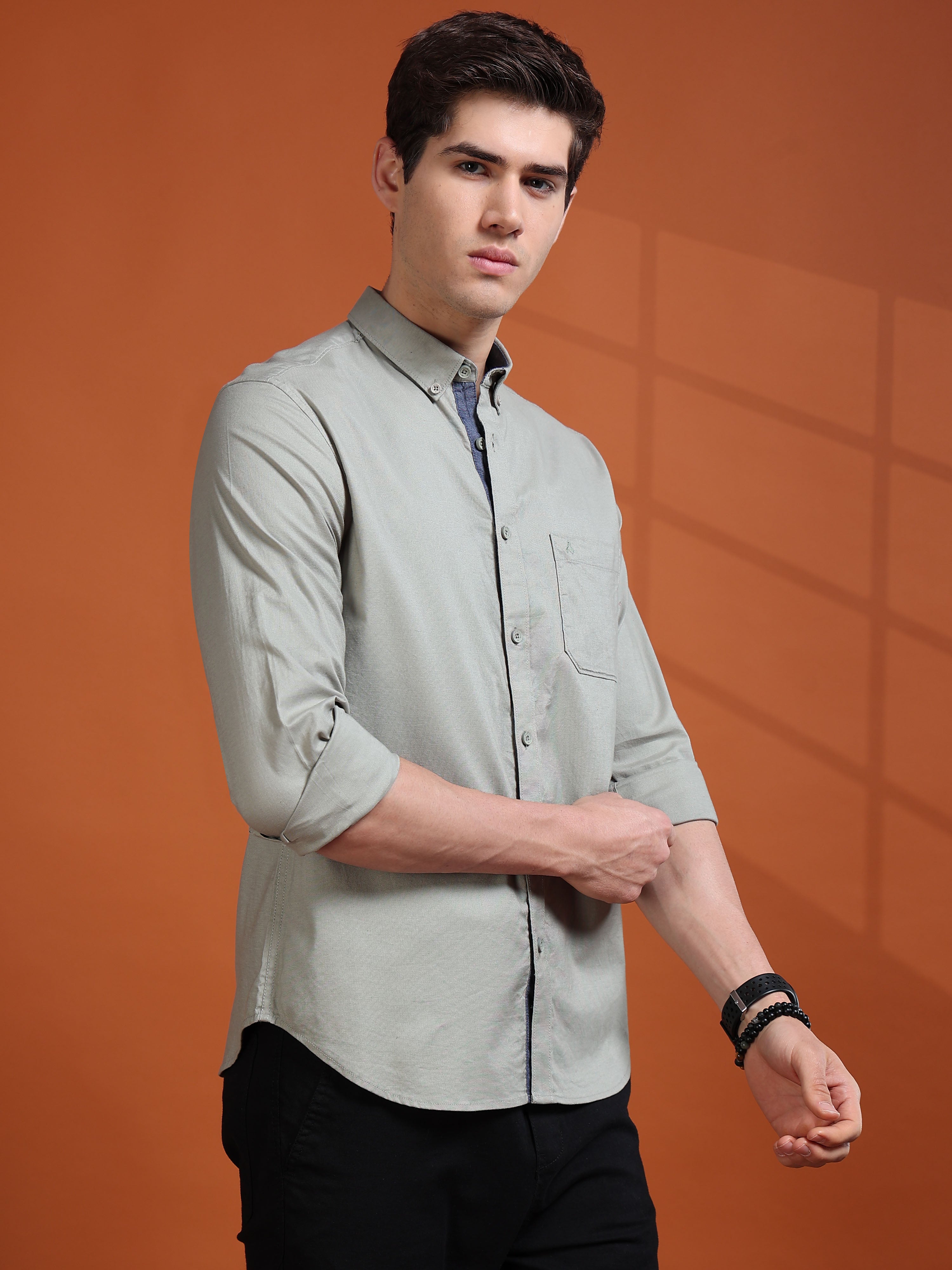 MEN'S PISTA GREEN SOLID SLIM FIT SHIRT