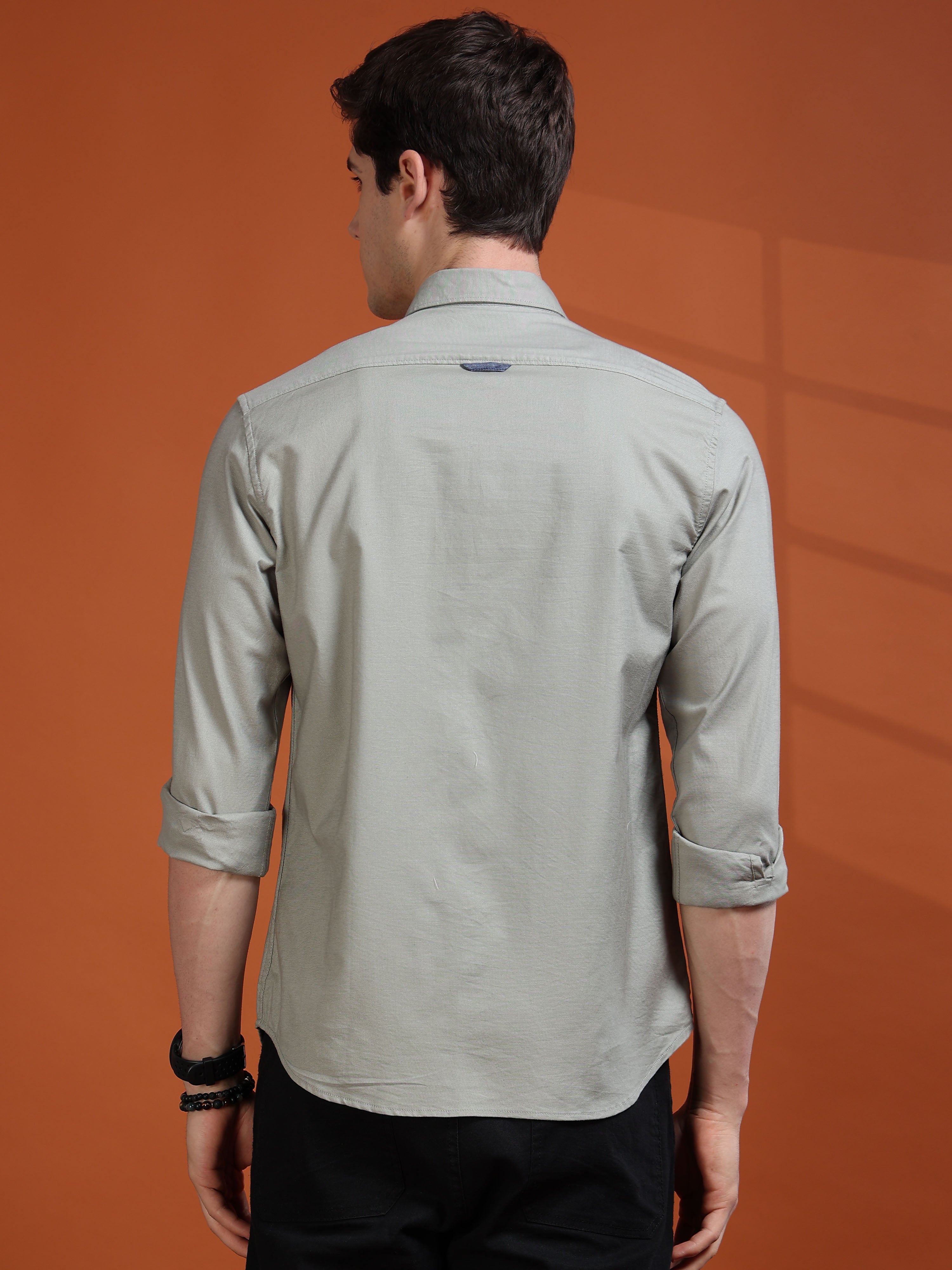MEN'S PISTA GREEN SOLID SLIM FIT SHIRT