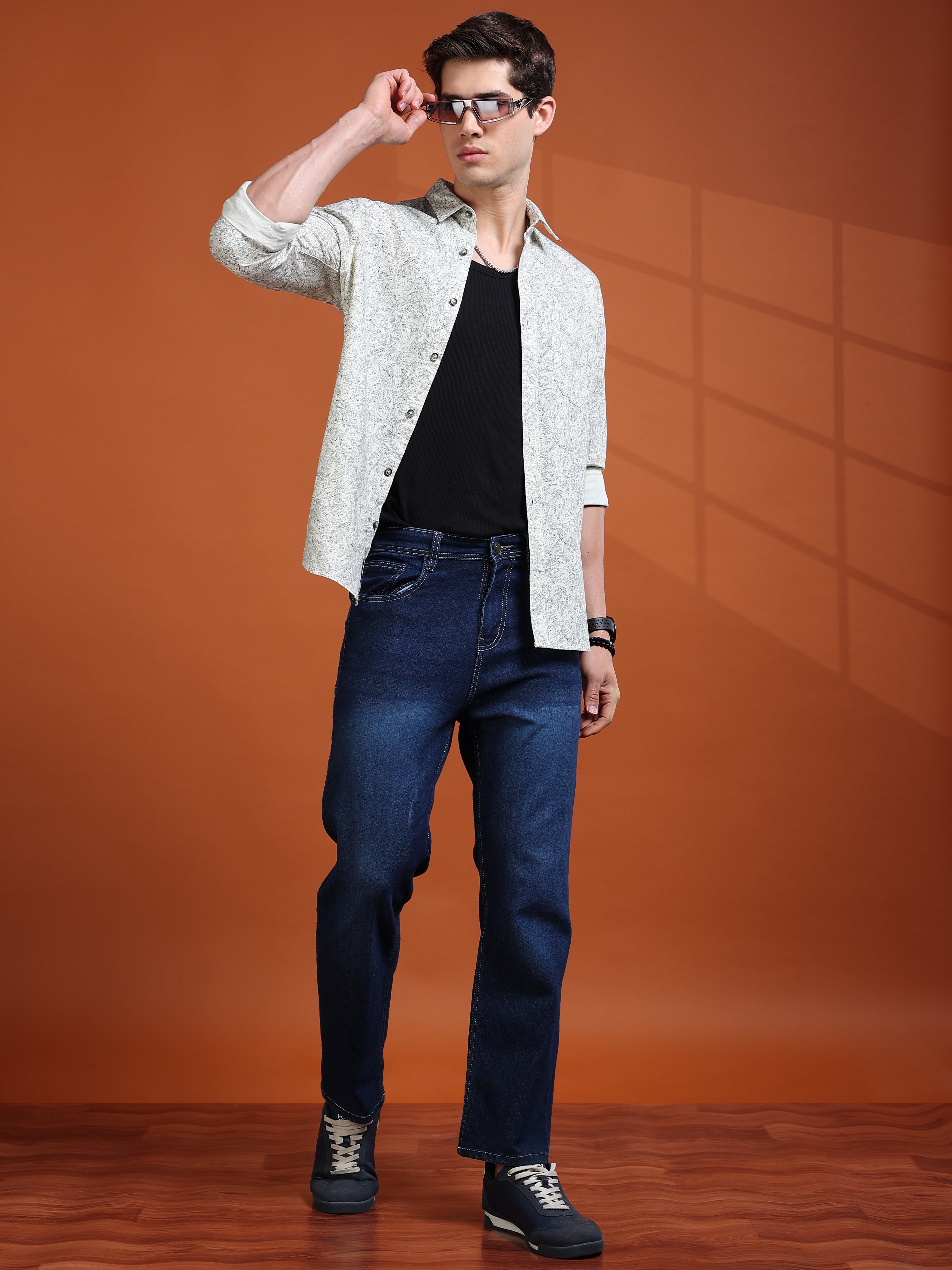 MEN'S EGGRU WHITE PRINT SLIM FIT SHIRT