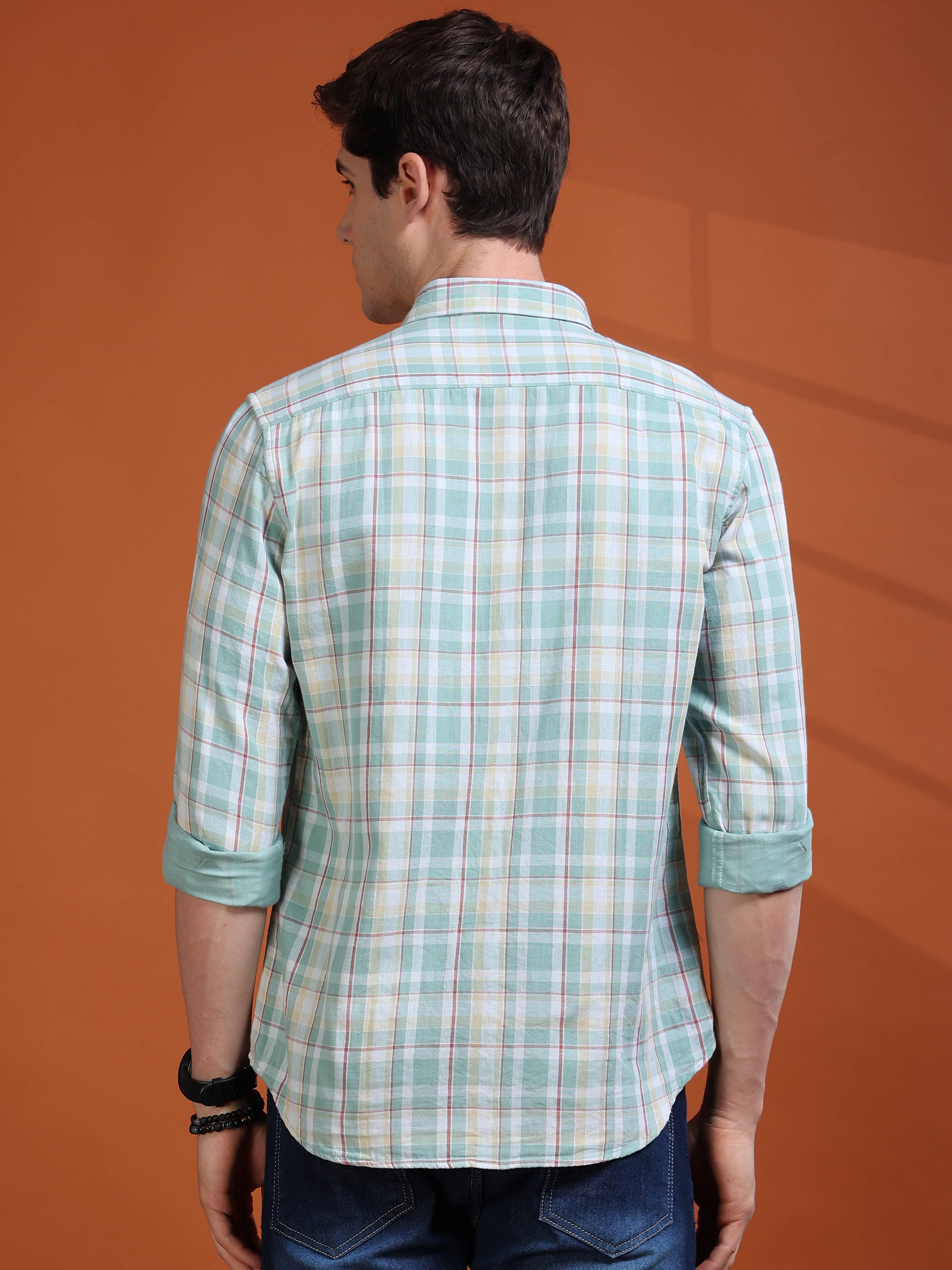 MEN'S GREEN CHECKS SLIM FIT SHIRT