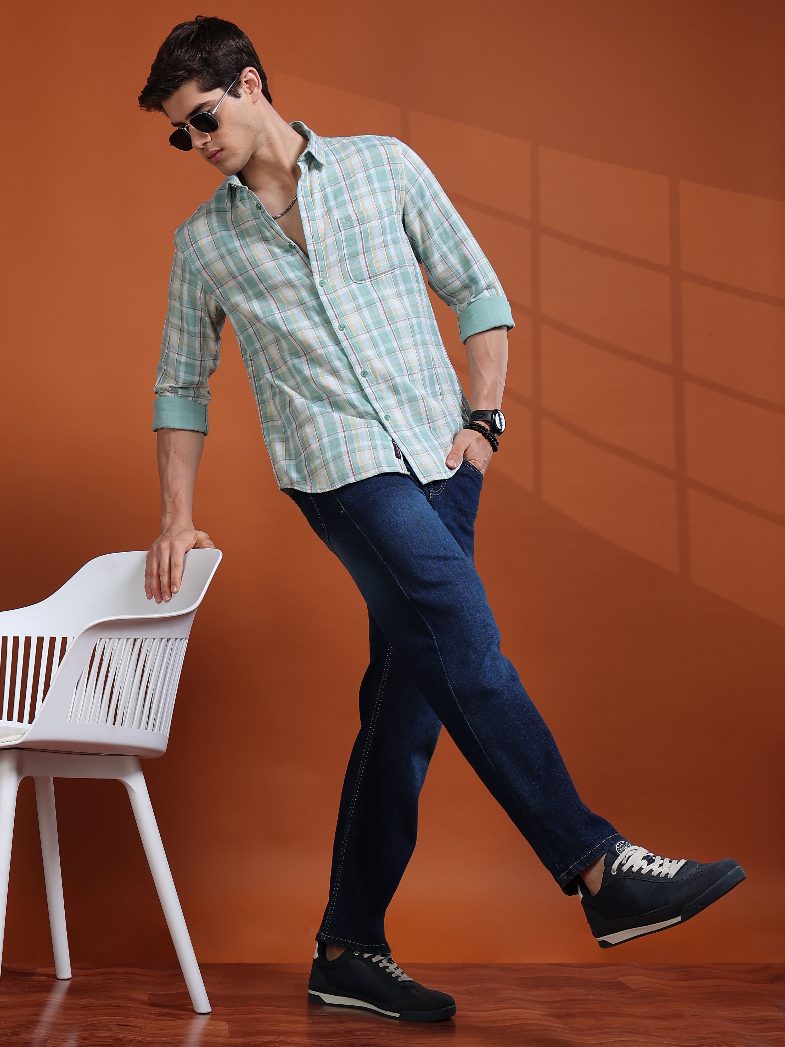 MEN'S GREEN CHECKS SLIM FIT SHIRT