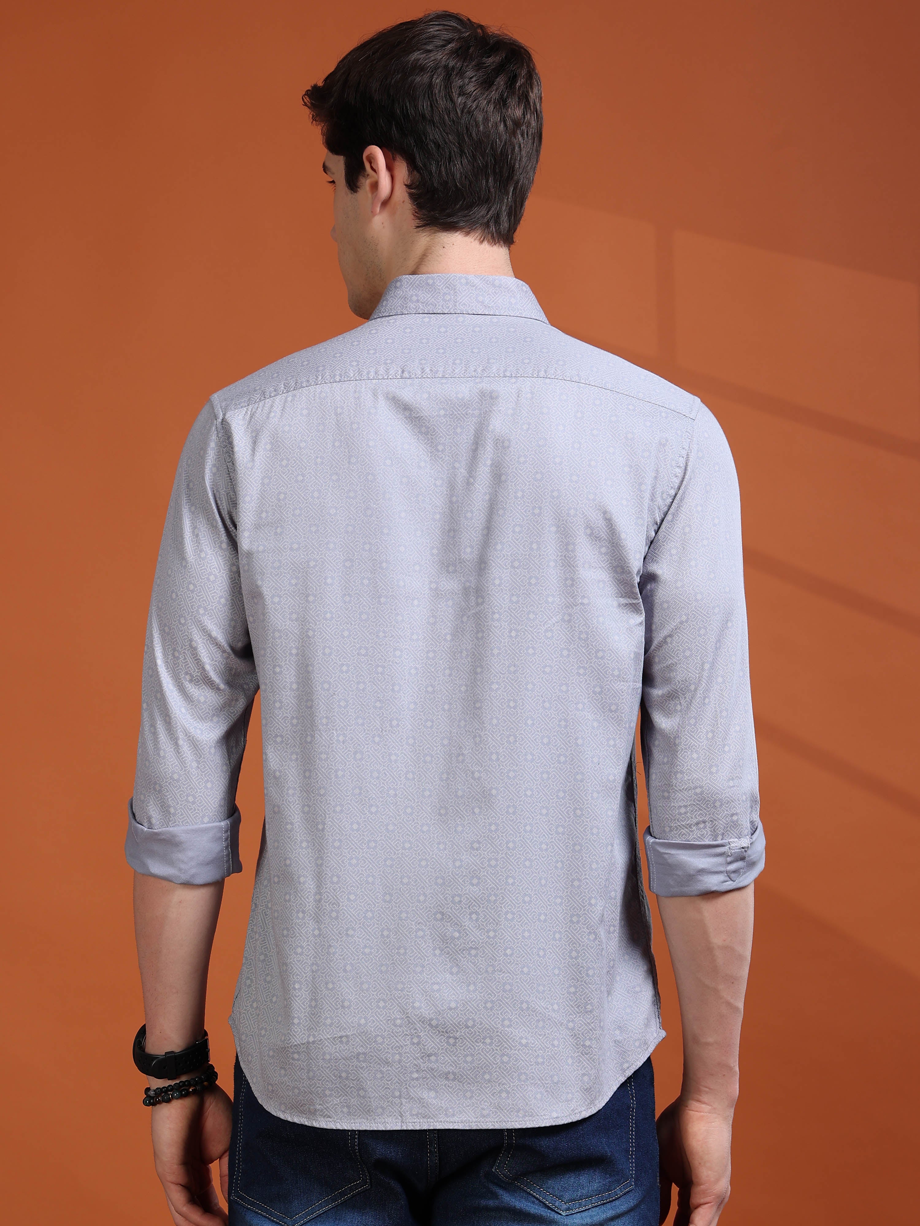 MEN'S LT.BLUE PRINT SLIM FIT SHIRT