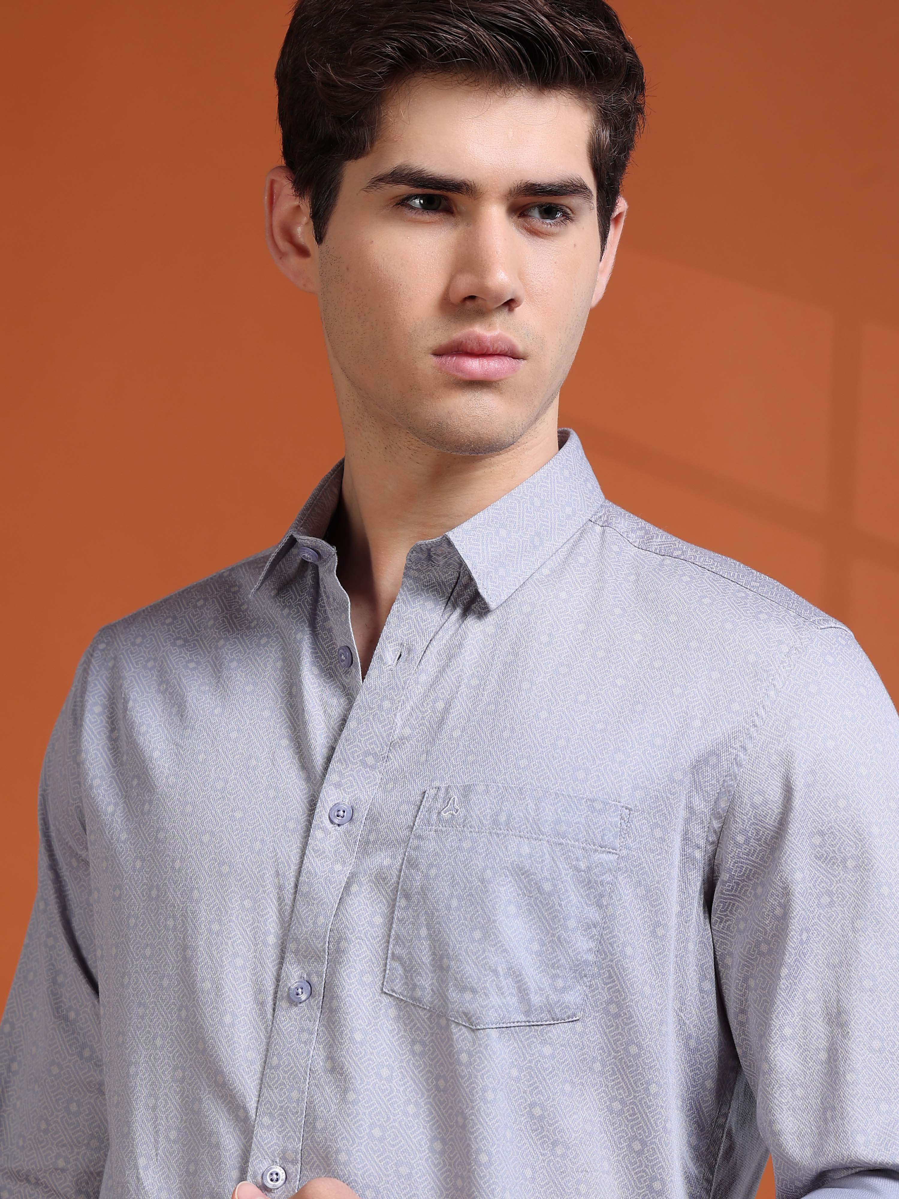 MEN'S LT.BLUE PRINT SLIM FIT SHIRT