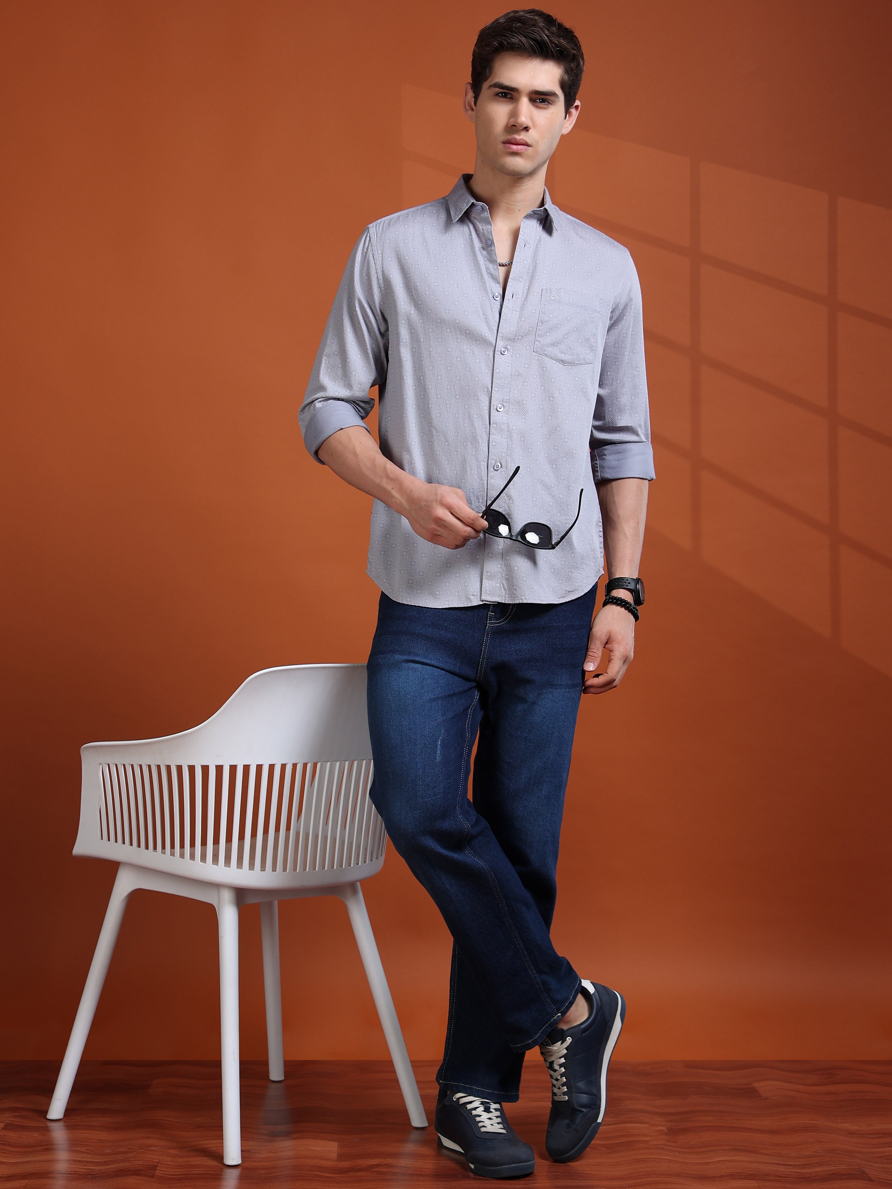 MEN'S LT.BLUE PRINT SLIM FIT SHIRT
