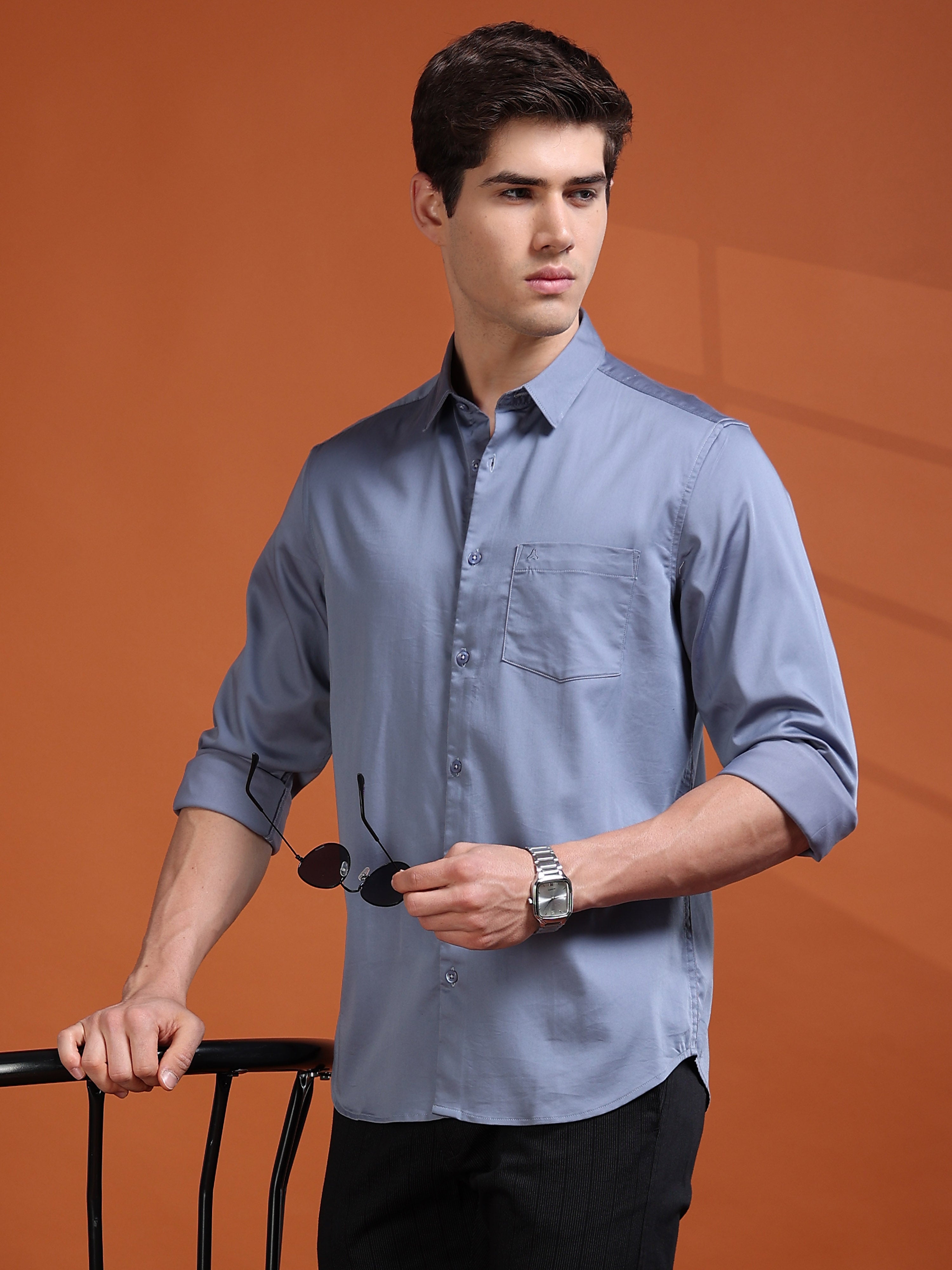 MEN'S LT.BLUE SOLID SLIM FIT SHIRT