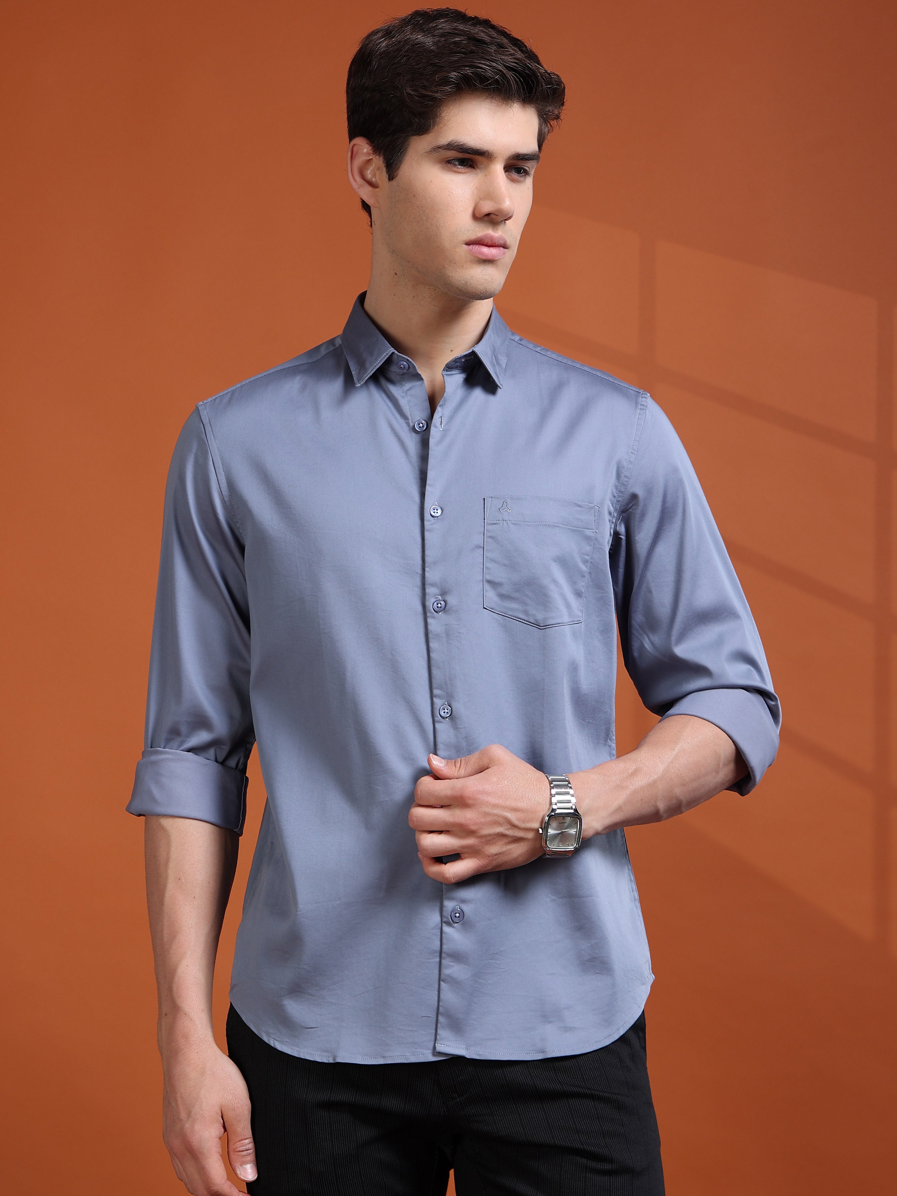 MEN'S LT.BLUE SOLID SLIM FIT SHIRT