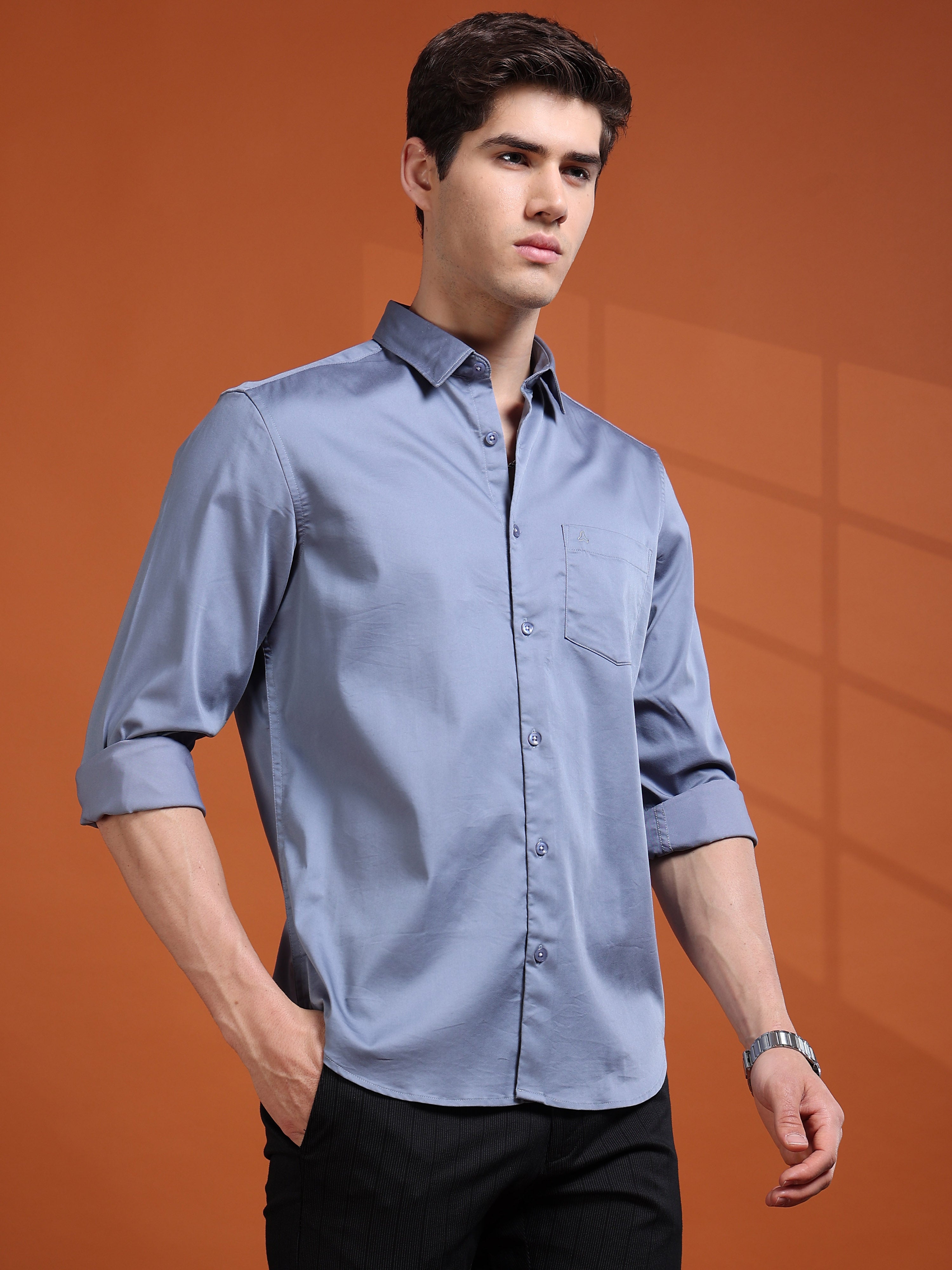 MEN'S LT.BLUE SOLID SLIM FIT SHIRT