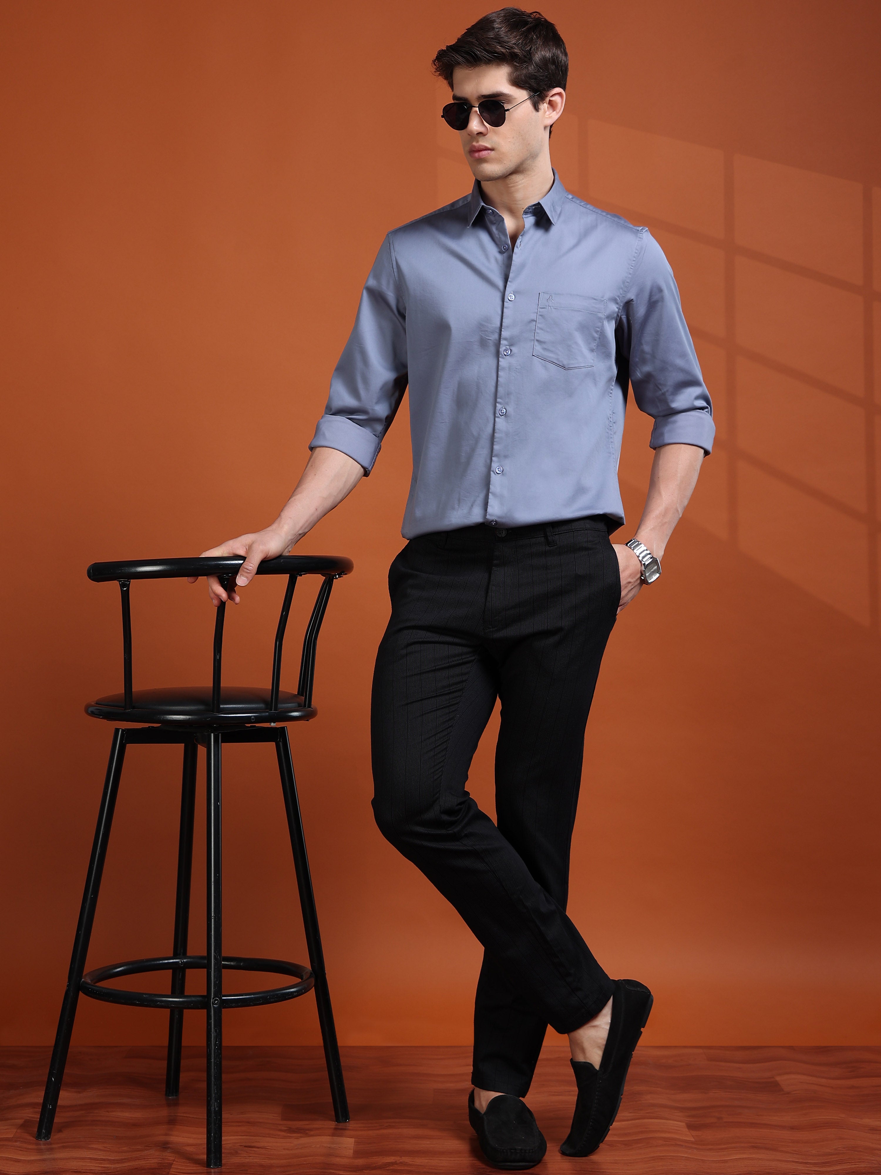 MEN'S LT.BLUE SOLID SLIM FIT SHIRT