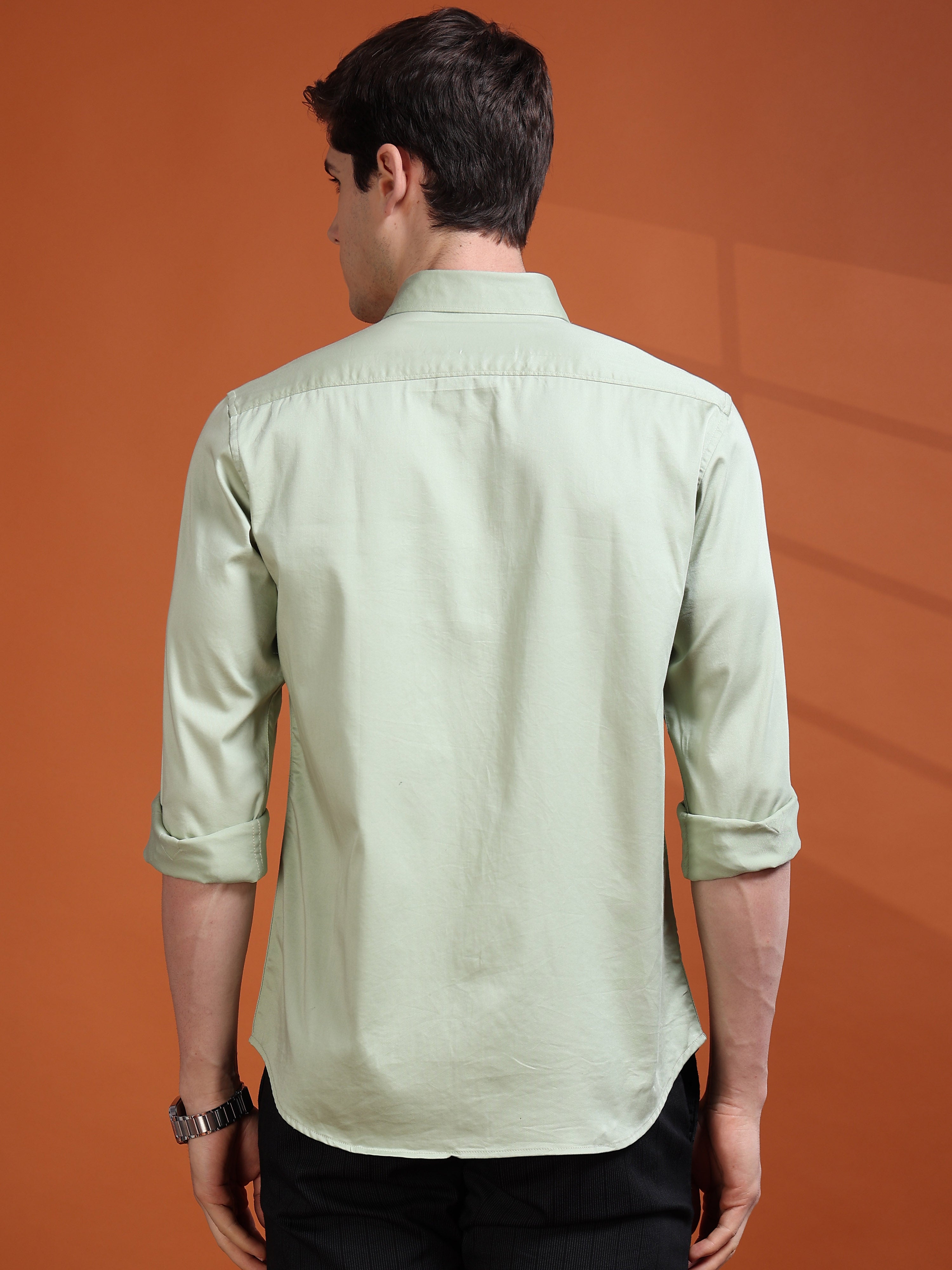 MEN'S PISTA GREEN SOLID SLIM FIT SHIRT