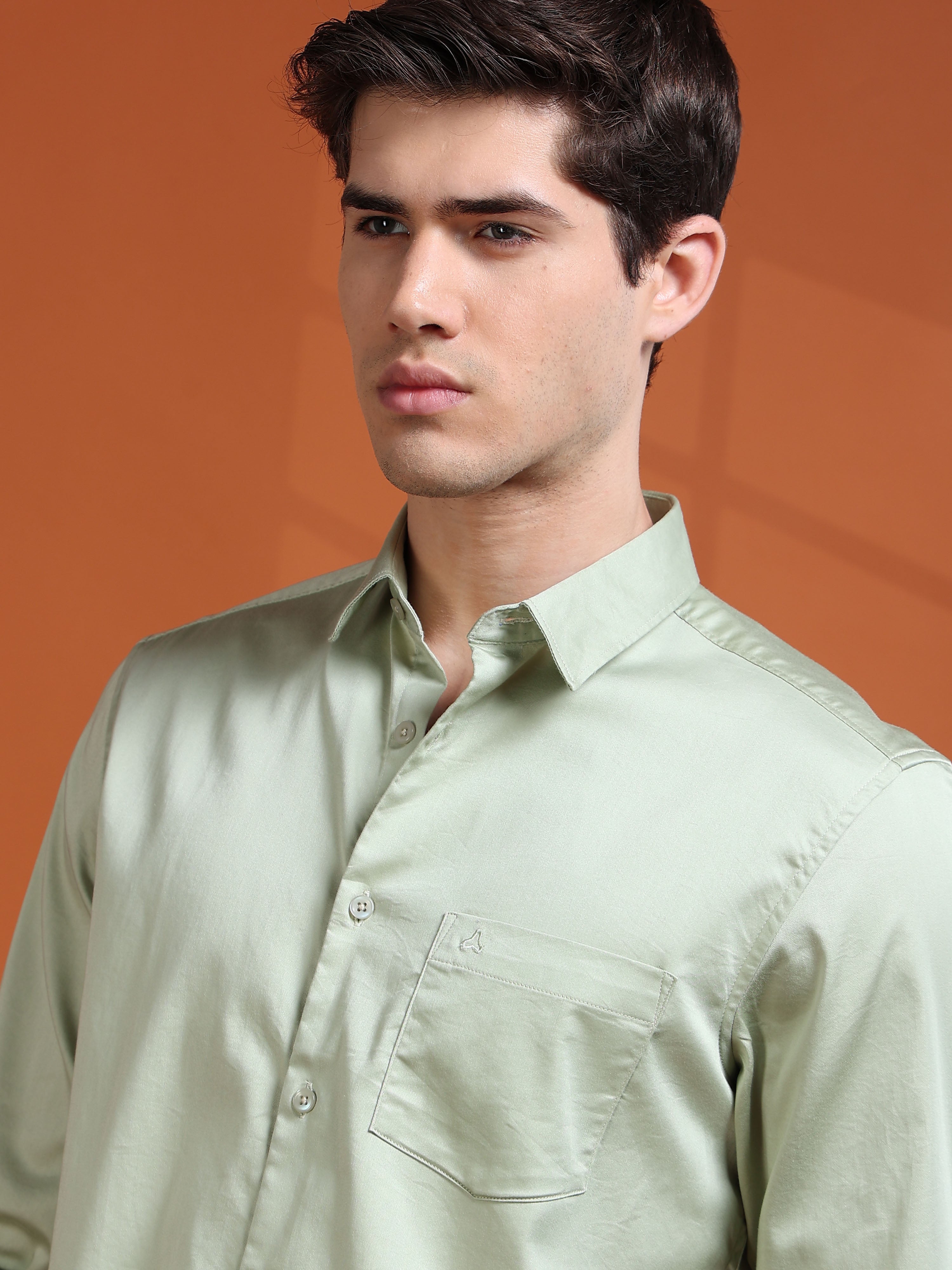 MEN'S PISTA GREEN SOLID SLIM FIT SHIRT